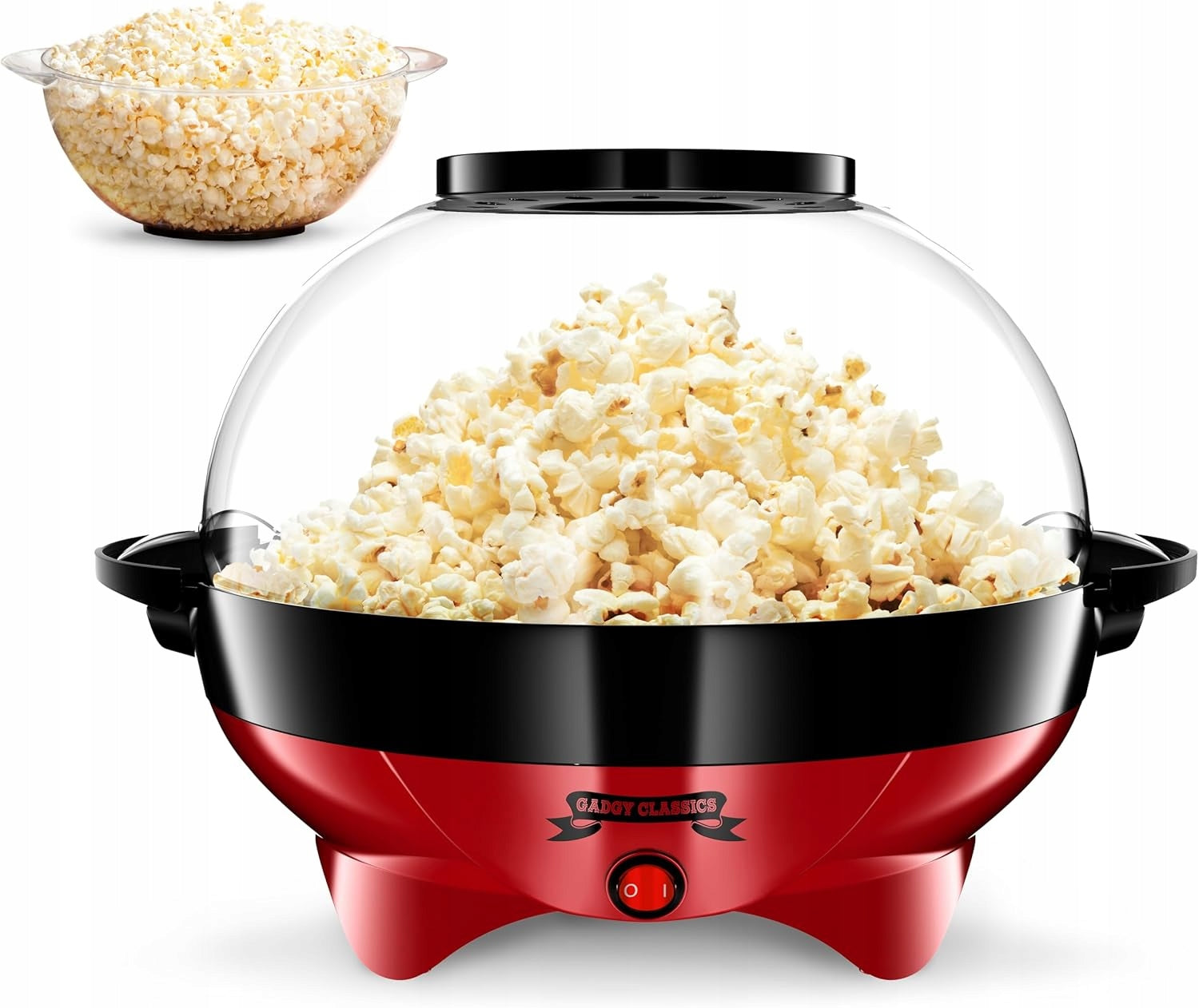 MASZYNA DO POPCORNU 800W 5L NIEPRZYWIERAJĄCA Z MIESZADŁEM CZERWONA RETRO