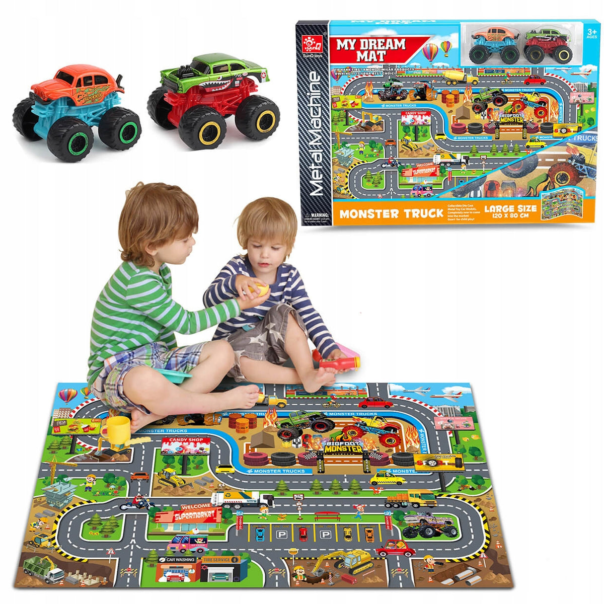 MAT FOR CHILDREN WITH STREETS AND FLOOR CARS 120X80 SET OF SPRINGS 3+