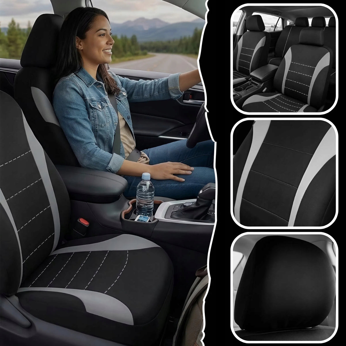 MATERIAL COVERS FOR SEATS CAR SEATS UNIVERSAL BLACK Manufacturer code POKROWCE NA FOTELE siedzenia d2