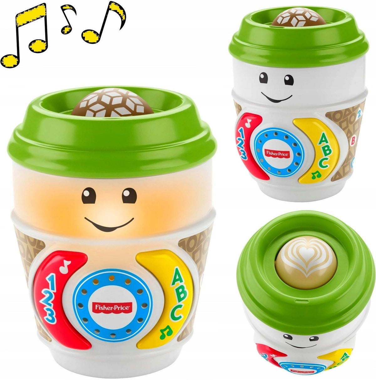 MATTEL FISHER-PRICE MUSICAL CUP OF COFFEE MUG SPEAKS in Polish