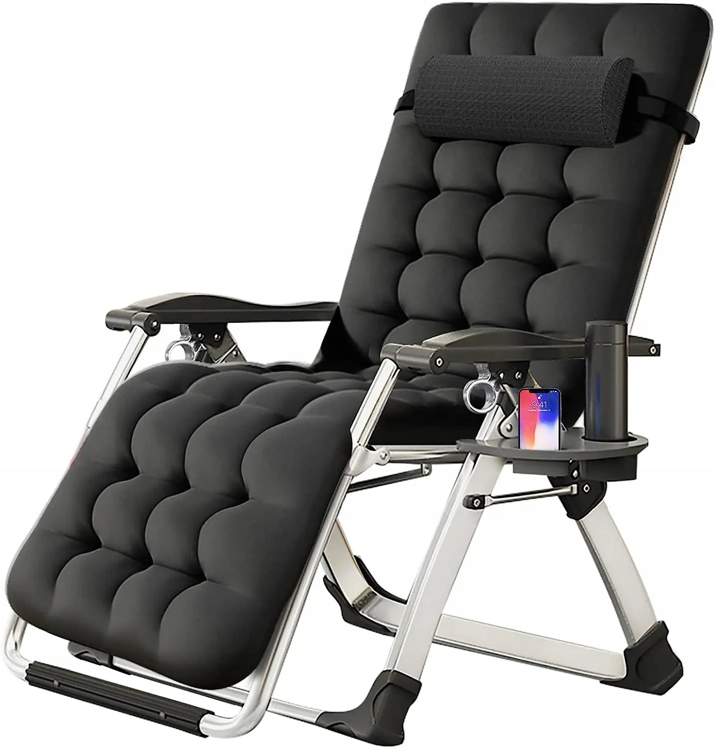 MATTRESS CUSHION FOR SUN LOUNGER CHAIR SOFT 165 cm BLACK - WITHOUT FRAME