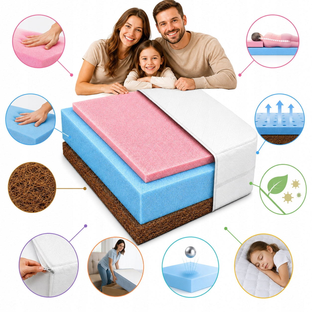 MATTRESS FOR CHILDREN 90X200 COCONUT HR ANTI-ALLERGIC DOUBLE-SIDED FOAM H2 H3 Packaging status original