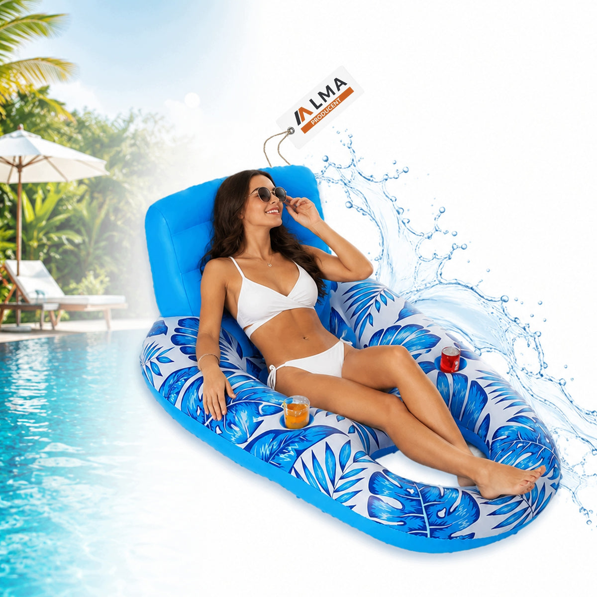 MATTRESS INFLATABLE LOUNGE CHAIR WITH BACKREST FOR SWIMMING POOL BEACH SUMMER