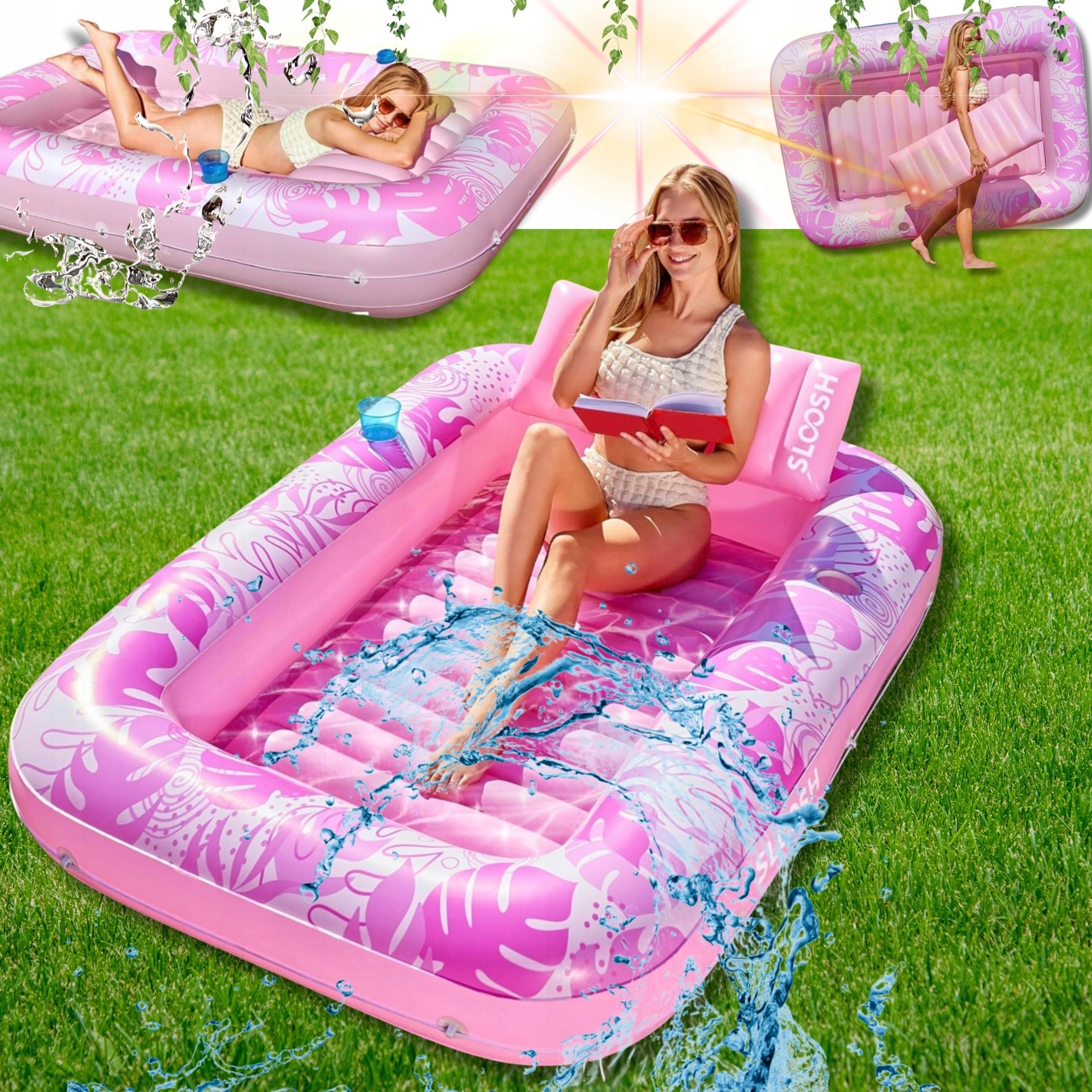 MATTRESS SWIMMING POOL SUN LOUNGER WITH PILLOW INFLATABLE FOR WATER 4IN1