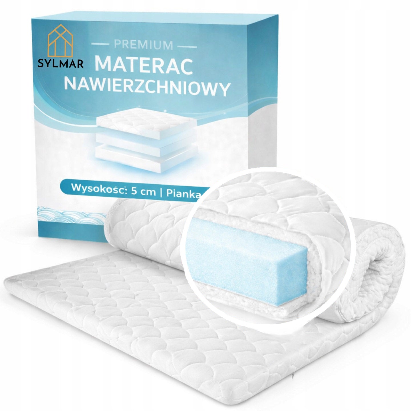 MATTRESS TOPPER 160x200 QUILTED OVERLAY FOAM PUR 5 CM TOPPER SEN