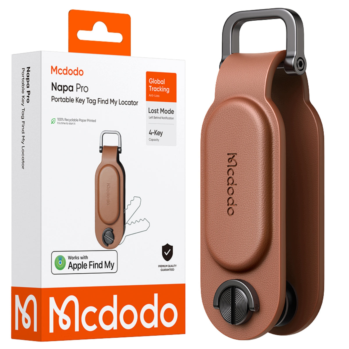 MCDODO GPS KEY LOCATOR FOR APPLE FIND MY KEYCHAIN ORGANIZER BROWN