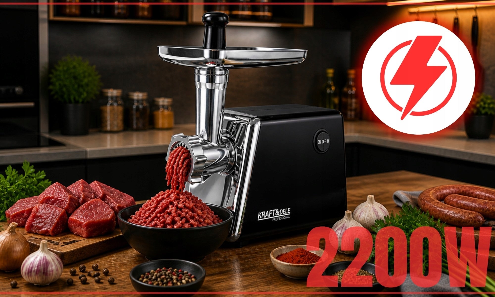 MEAT GRINDER ELECTRIC SET WITH SHREDDER 19in1 2200W Manufacturer code MASZYNKA ELEKTRYCZNA DO MIELENIA MIĘSA ZESTAW