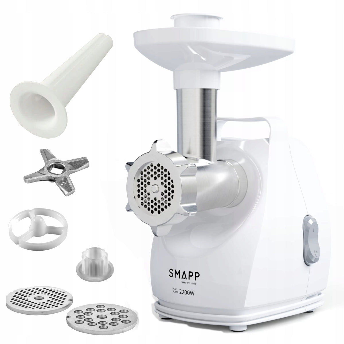 MEAT GRINDER SMAPP WHITE 490.8 WITH HANDLE, 3 STRAINERS, FUNNEL
