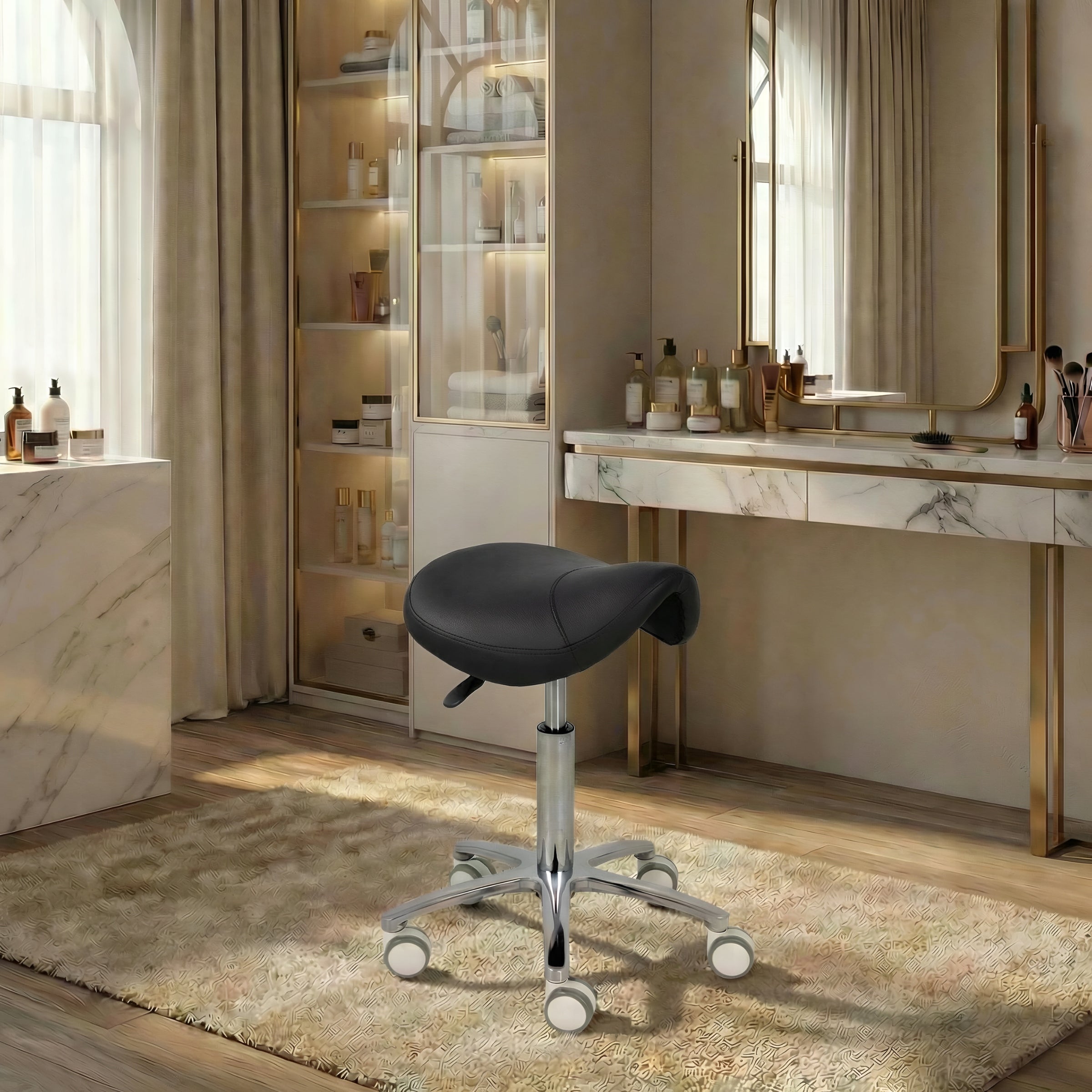 MEDICAL COSMETIC STOOL ON WHEELS SWIVEL SADDLE FOR OFFICE LILA Brand Habys