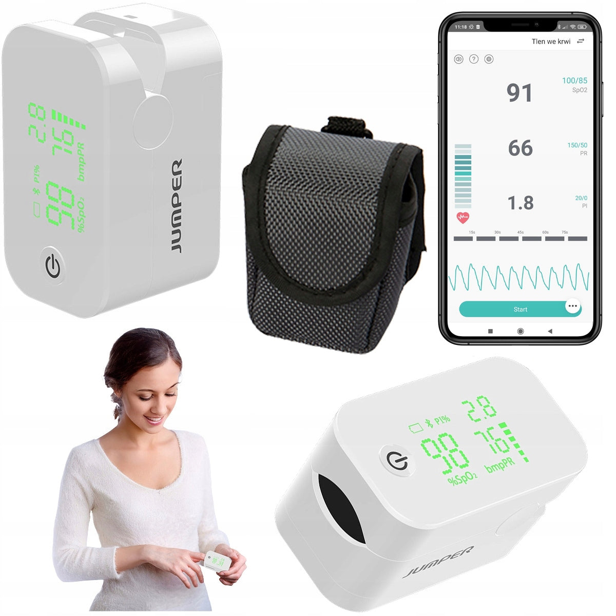 MEDICAL HEART RATE MONITOR PULSE OXIMETER Sp02 Bluetooth JUMPER JPD-500G