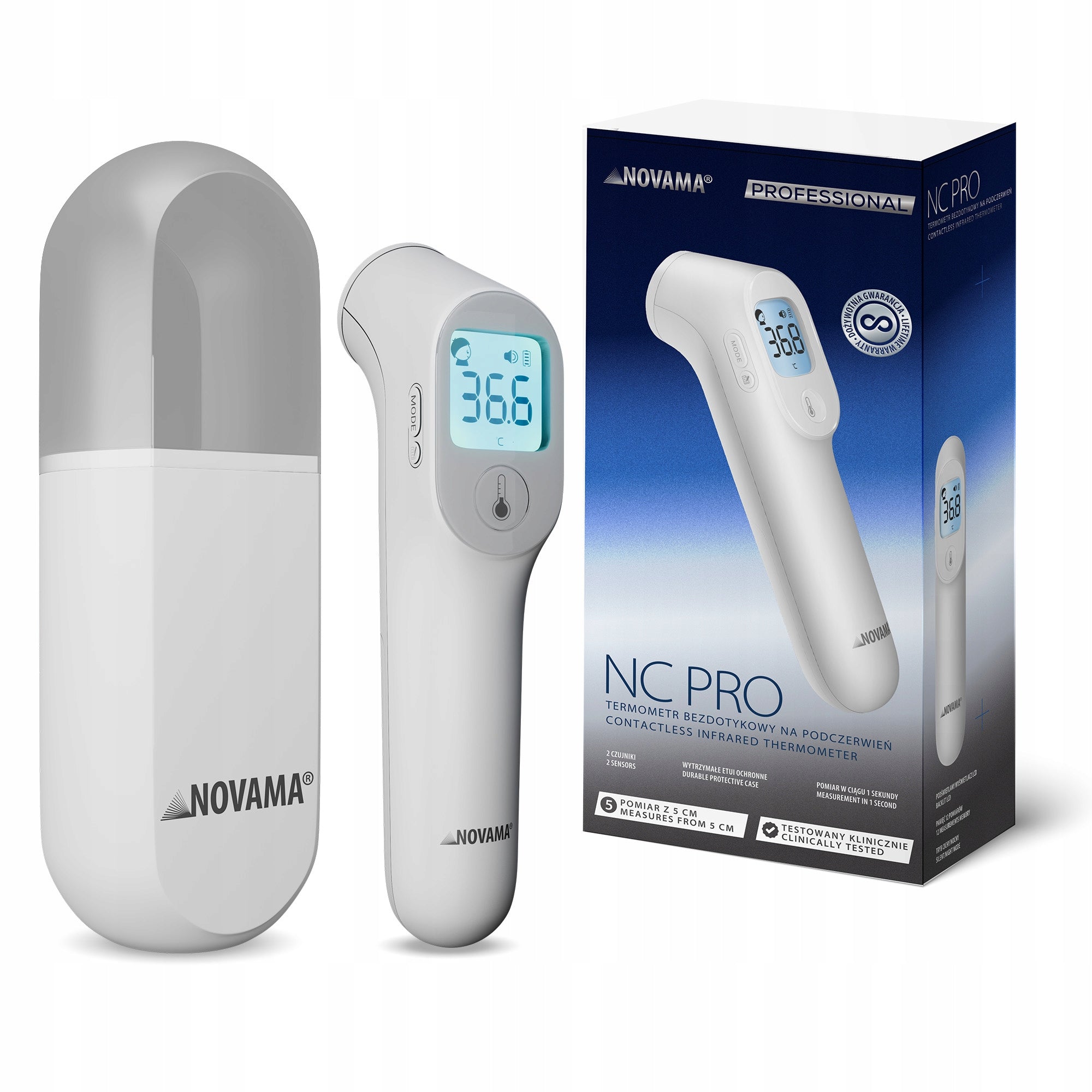 MEDICAL NON-CONTACT ELECTRONIC THERMOMETER FOR FOREHEAD NOVAMA NC PRO CASE Medical device yes