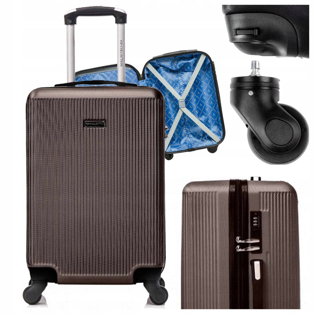 MEDIUM TRAVEL SUITCASE ON WHEELS STRONG HARD 24" XL ABS SPARTA COFFEE