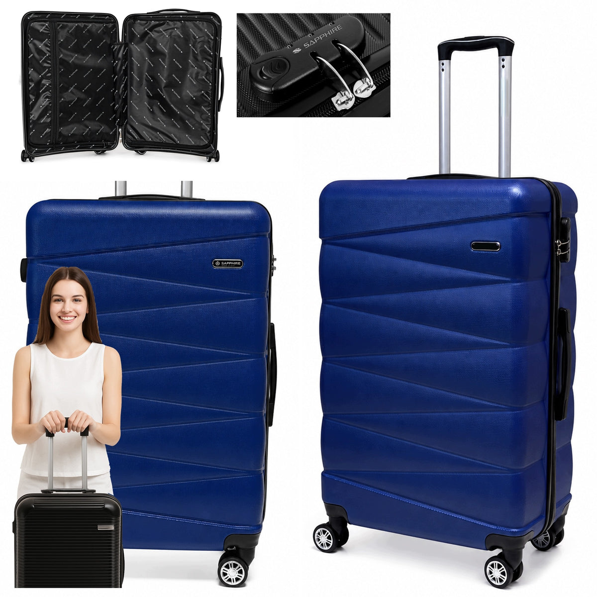 MEDIUM TRAVEL SUITCASE ON wheels LUGGAGE with ABS strong CIPHER Sapphire DUO2