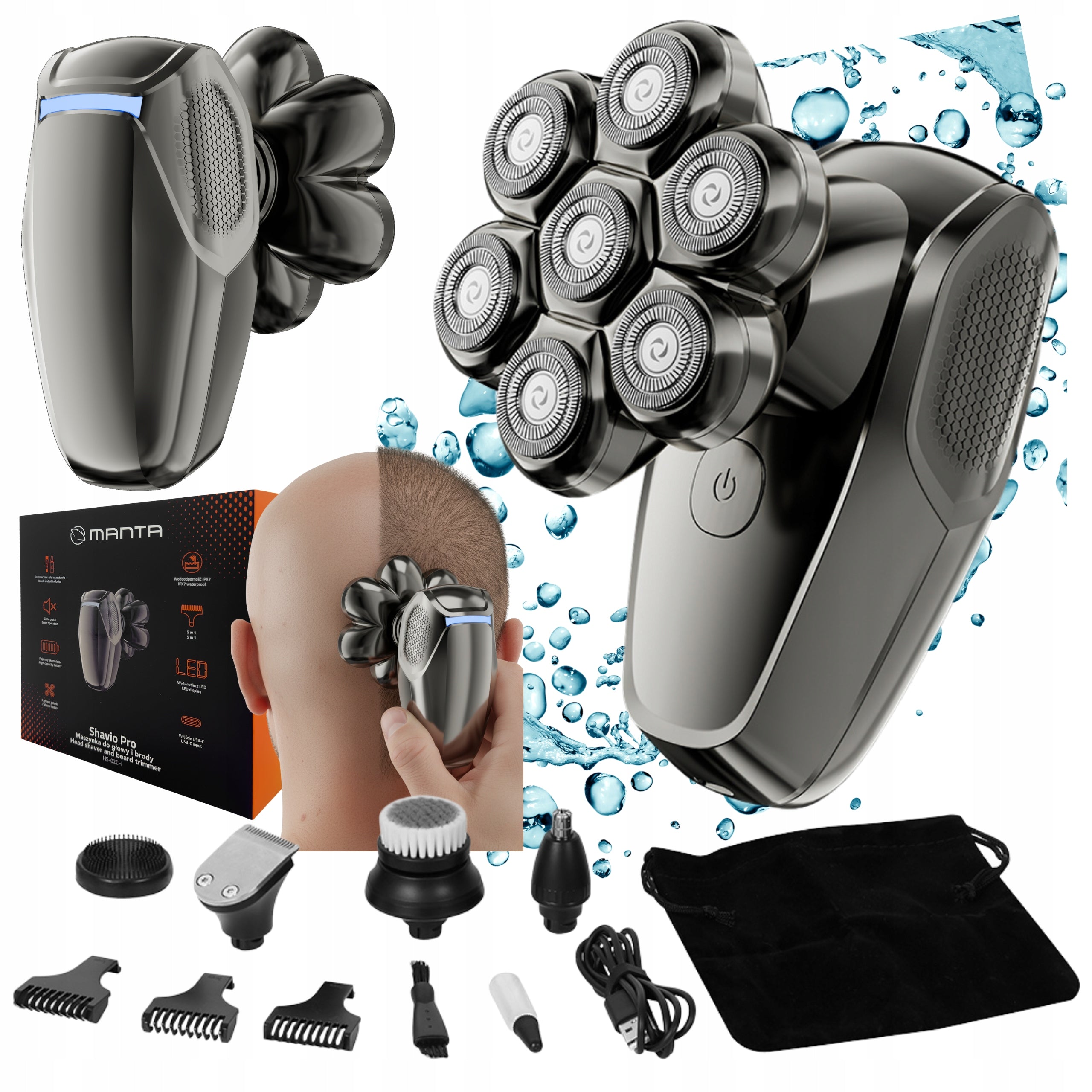 MEN'S SHAVER 7 Head TRIMMER 7D FOR BEARD HEAD NOSE Titanium Blades IPX7