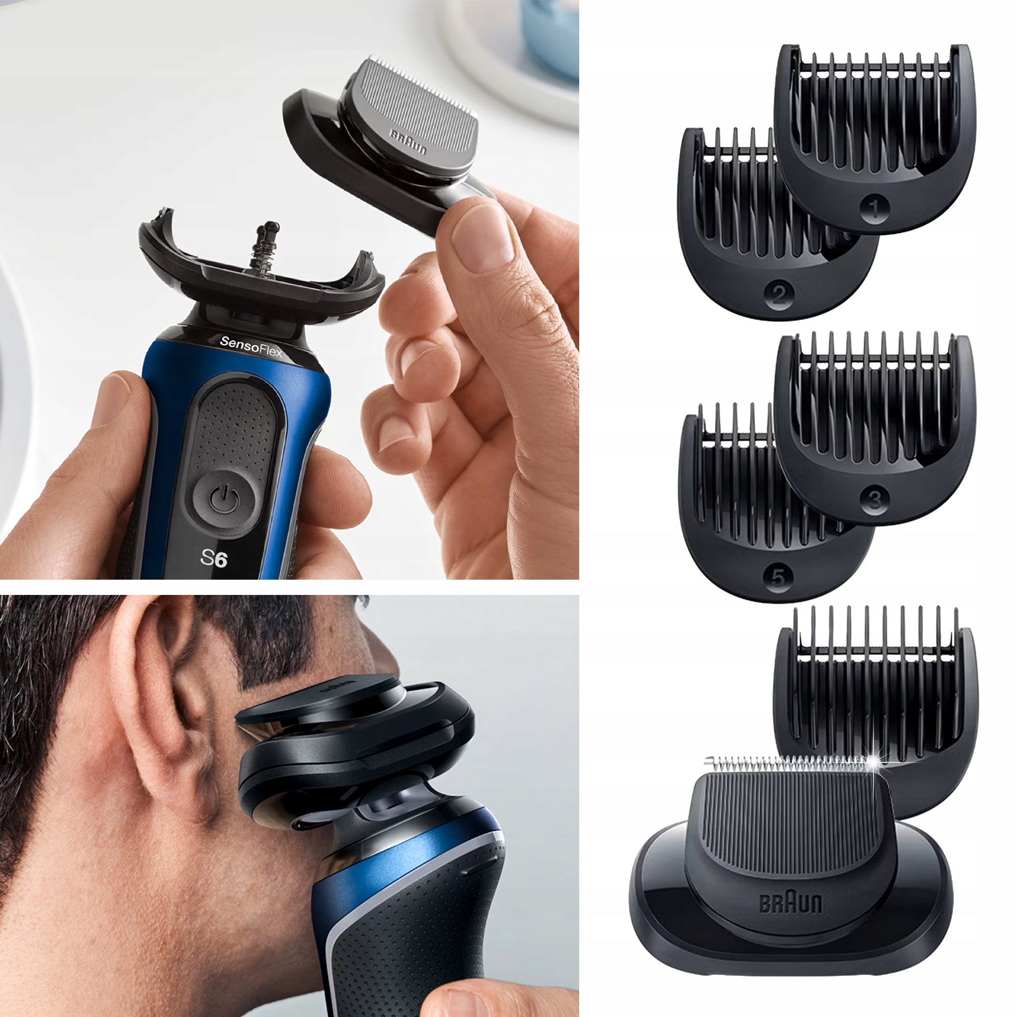 MEN'S SHAVER BRAUN SERIES 6 SensoFlex+ TRIMMER + 5 SOCKETS - EasyClick PACK Manufacturer code Series 6 Wet&Dry 5 3 8 9 Senso Easy