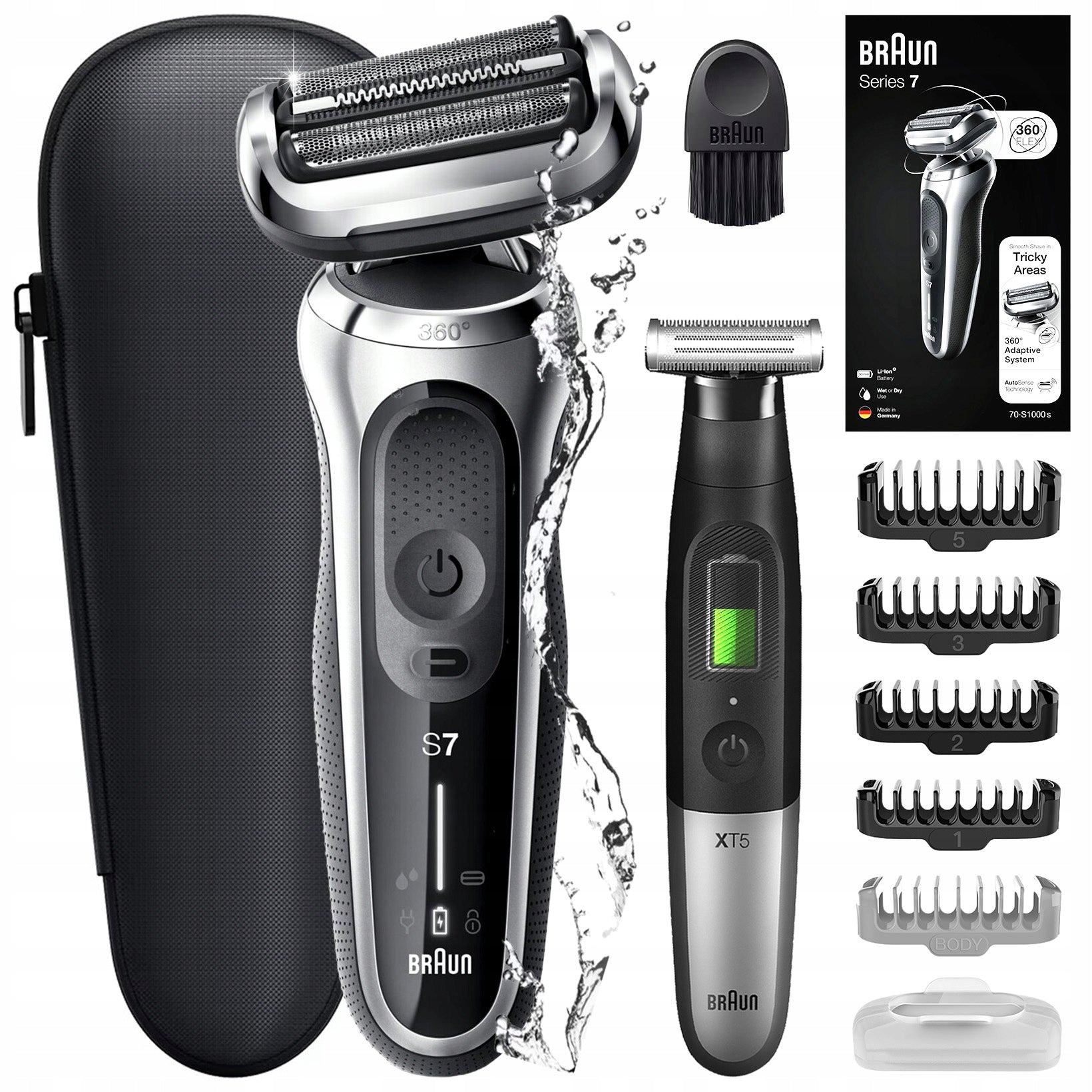 MEN'S SHAVER BRAUN SERIES 7 70-S1000s 360° FLEX AUTOSENSE LED + TRIMMER XT5