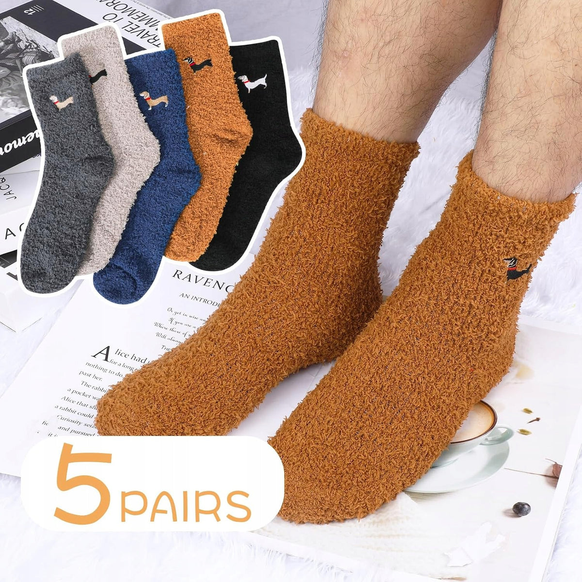 MEN'S SOCKS 5 PAIRS FLUFFY WARM SOFT HIGH COLORED Brand no brand