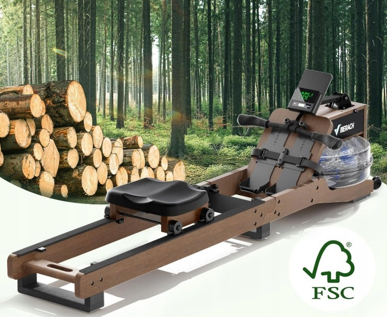 MERACH folding wooden water rowing machine, inner rowing machine with rubber Brand Merach
