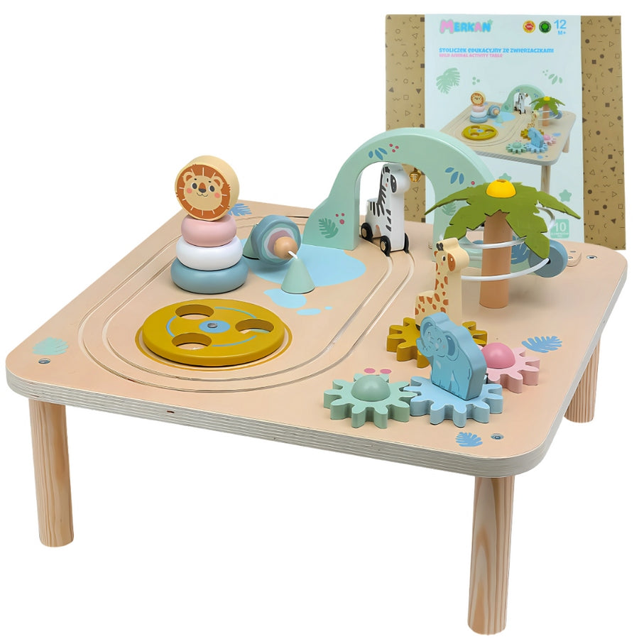 MERKAN Wooden Educational Table Interactive Animals With Queue Brand Merkan