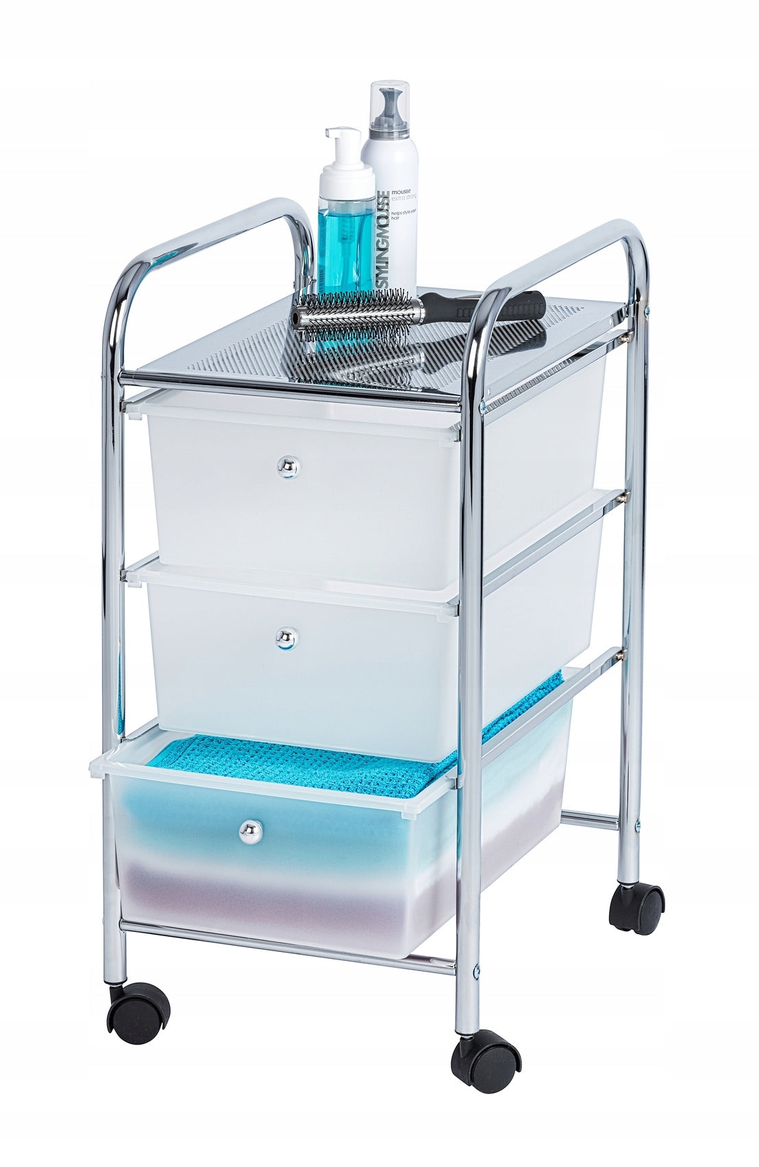 METAL BATHROOM CART 3 LEVELS WHITE WITH WHEELS Furniture color white