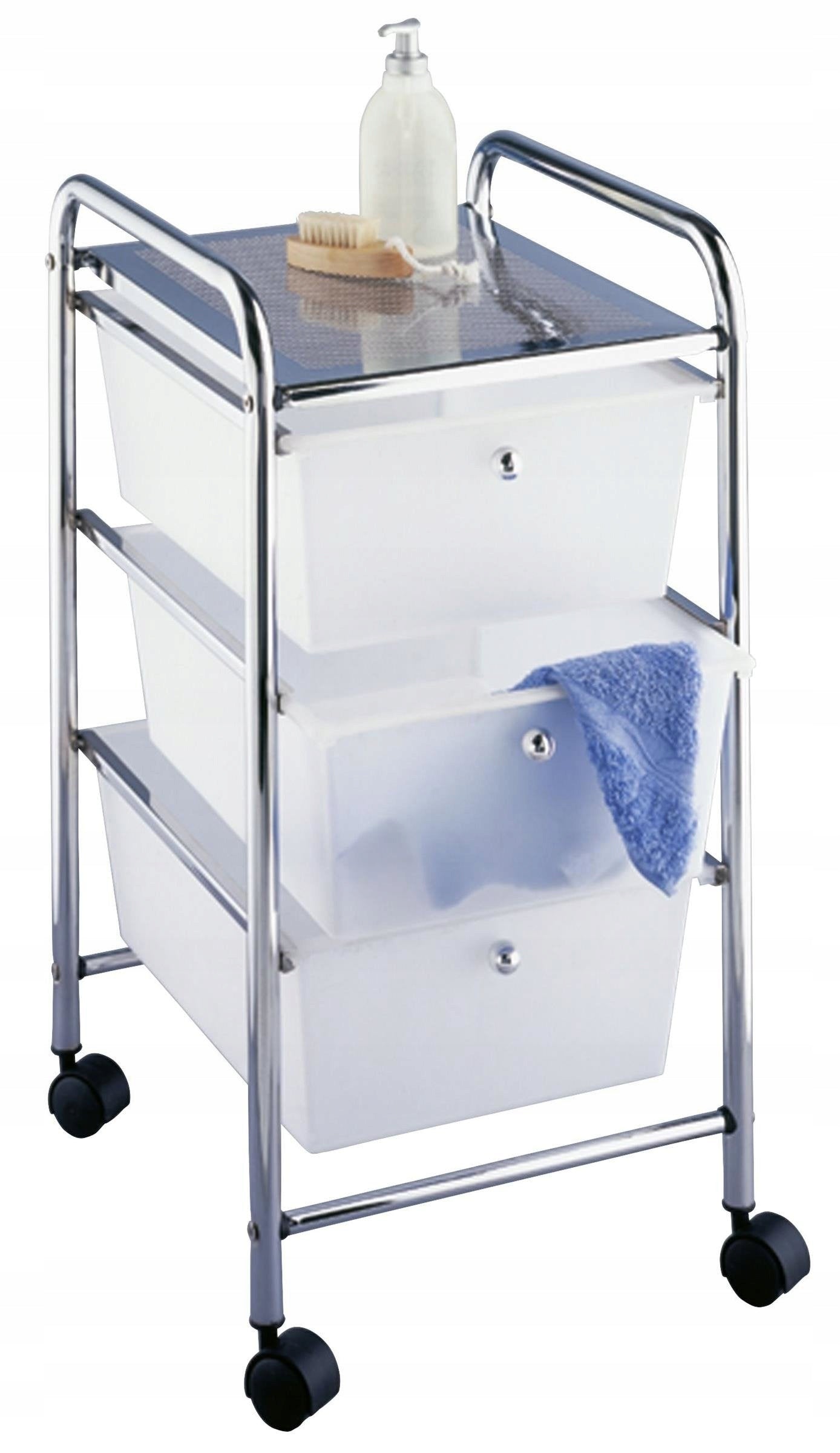 METAL BATHROOM CART 3 LEVELS WHITE WITH WHEELS