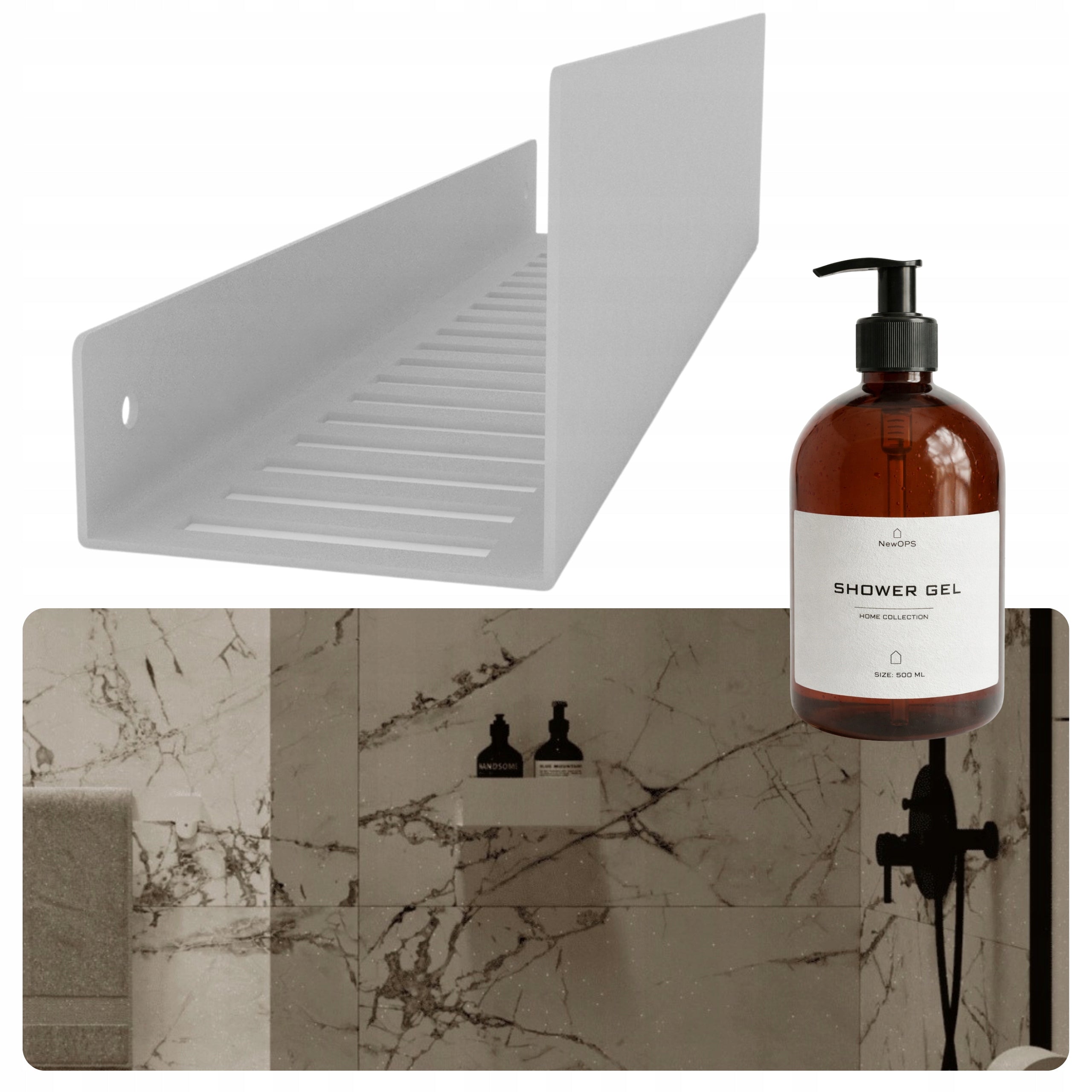 METAL BATHROOM WALL SHELF WHITE HANGING STAINLESS STEEL 60 cm + FREEBIE