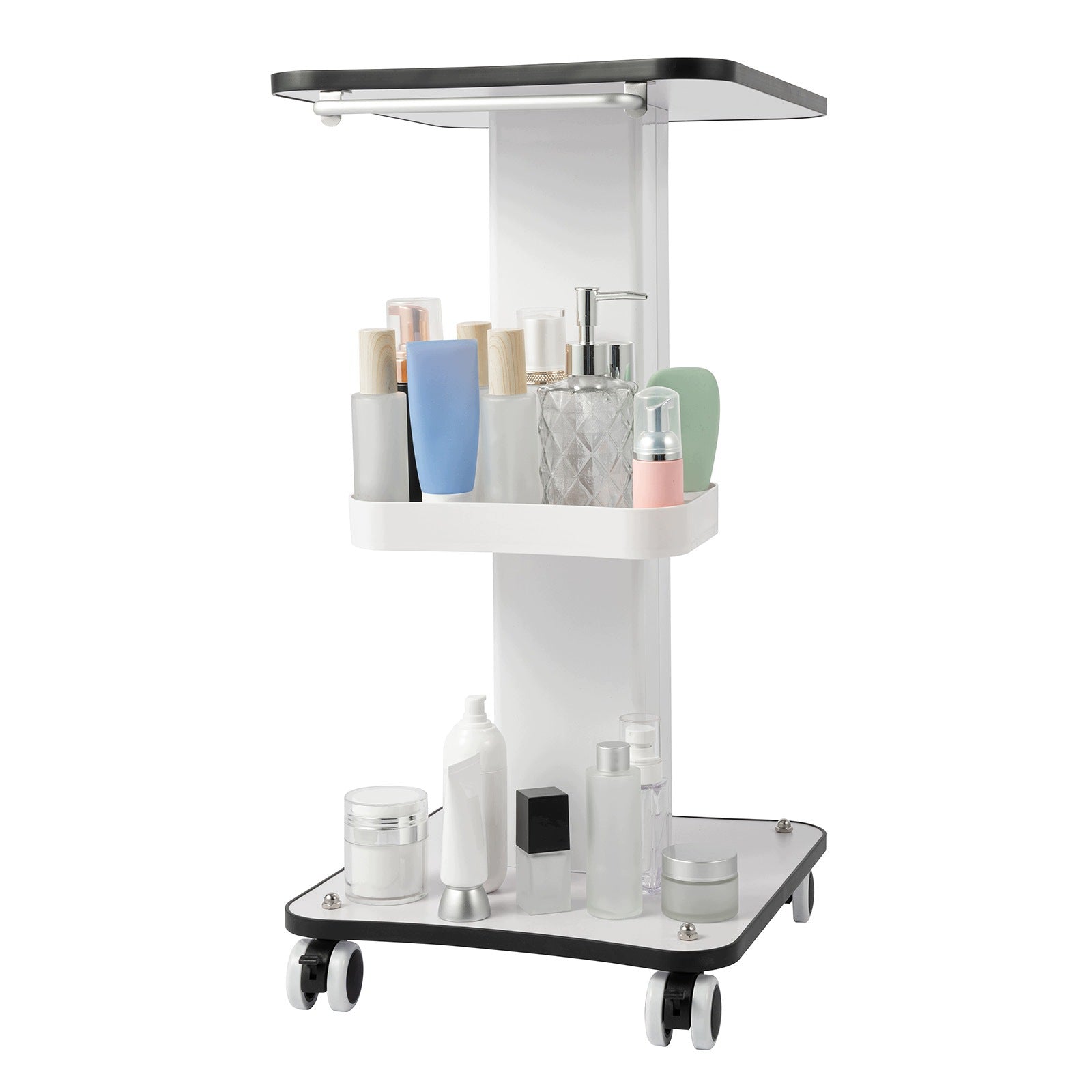 METAL BEAUTY SALON TROLLEY WITH HANDLE & STORAGE TRAY ROLLING SPA CART