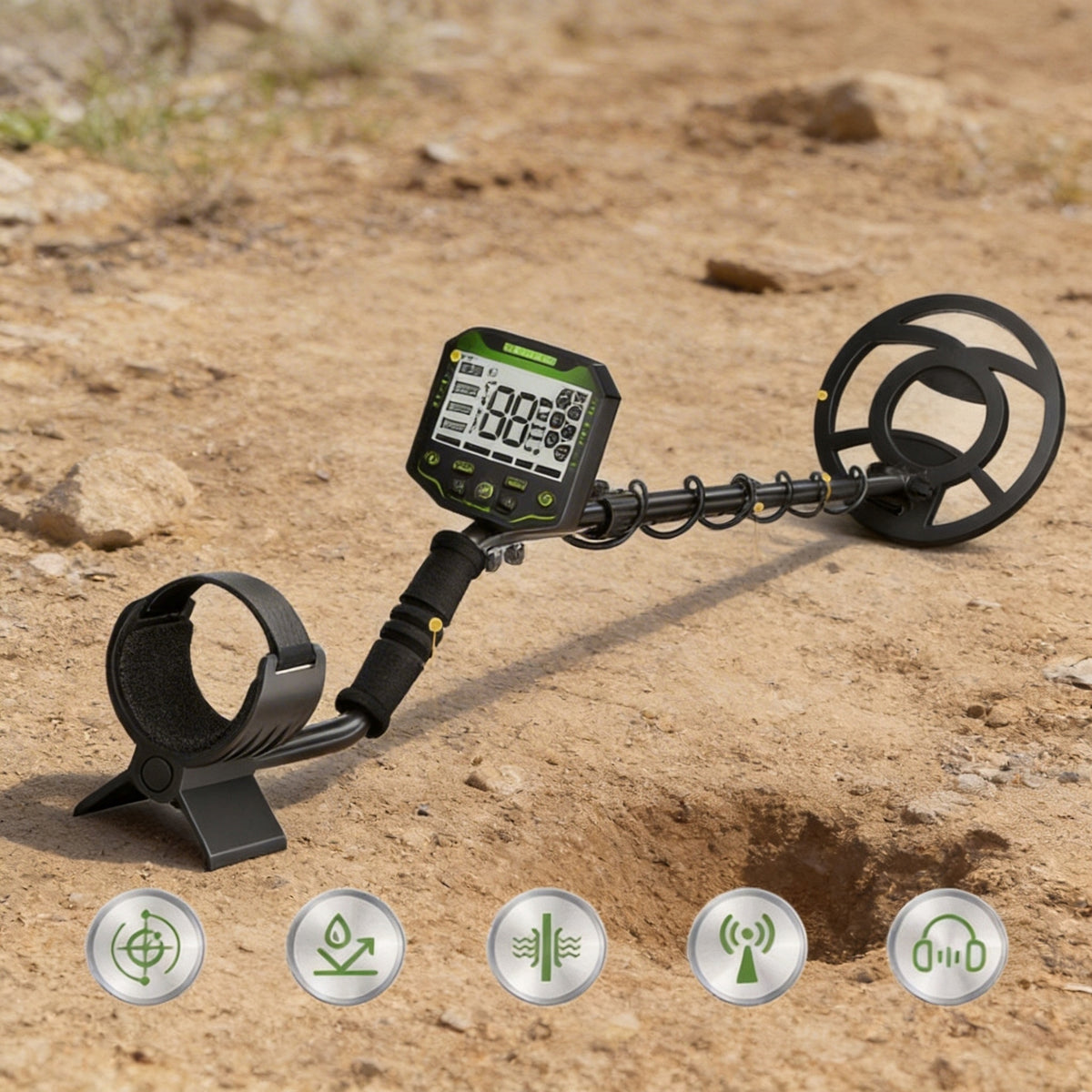 METAL DETECTOR 9V 200MAH WITH WATERPROOF COIL 25CM SHOVEL CASE Manufacturer code 5902041315820