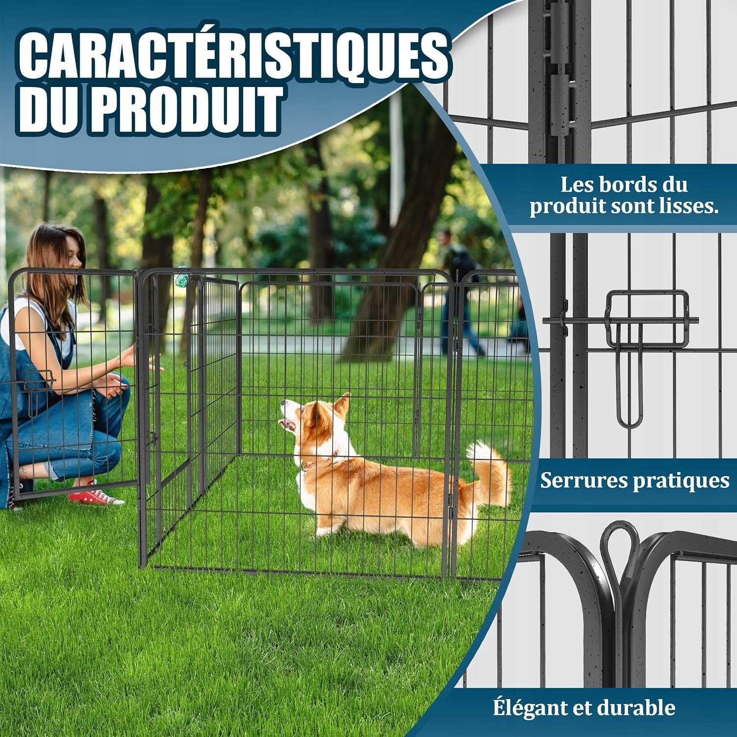 METAL DOG PLAYPEN CORRAL 8 PANELS 80x60 CM BLACK Brand Juskys