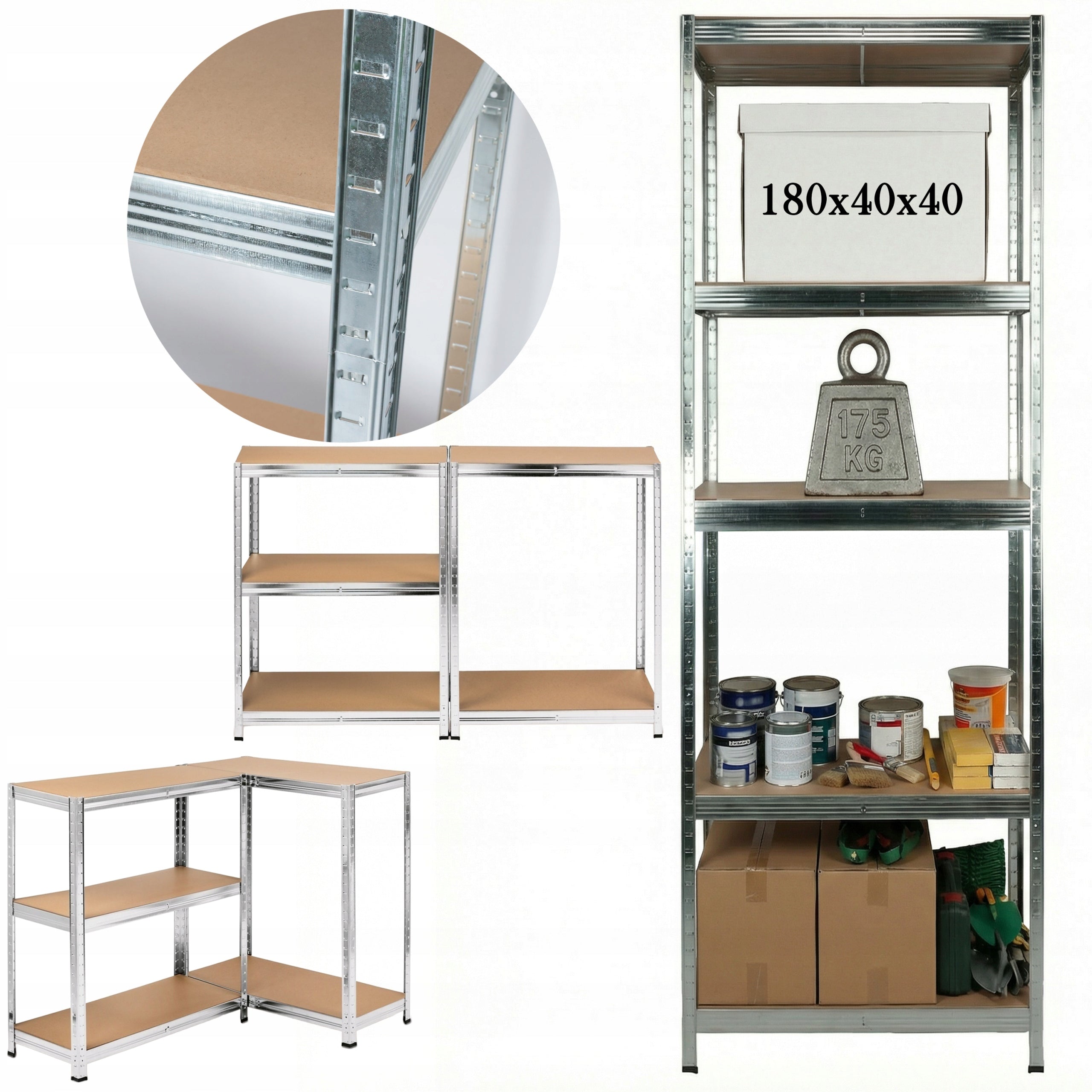 METAL GARAGE STORAGE RACK 5-LEVELS 180x40x40CM 875KG 4MM SILVER