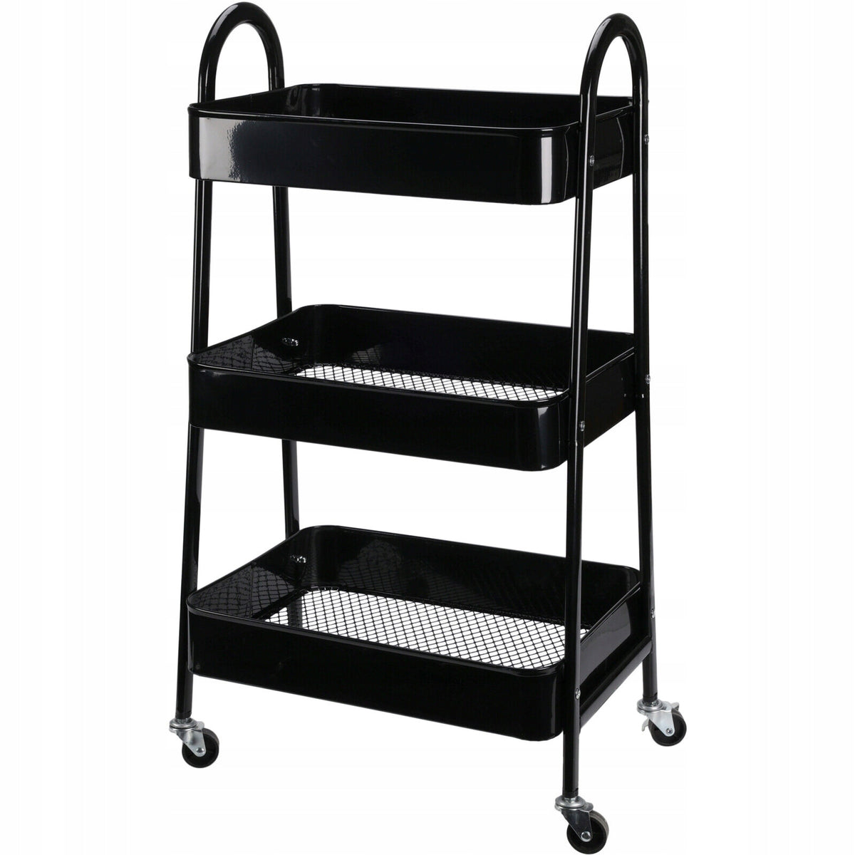 METAL KITCHEN TROLLEY 3 LEVEL ON WHEELS BLACK MOBILE Brand Storage Solutions