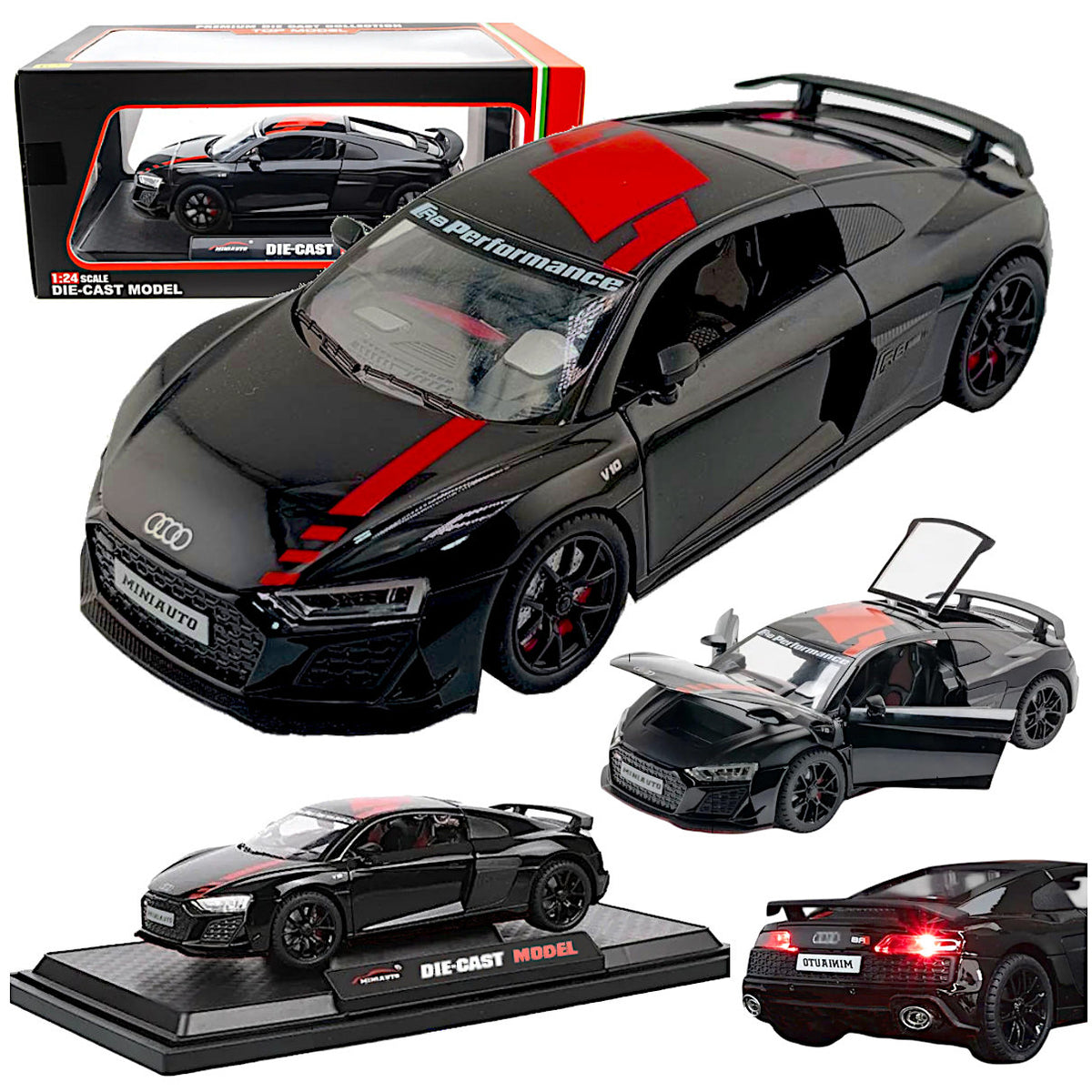 METAL MODEL AUDI R8 V10 DRIVE LED SOUND OPENING DOOR MASK AUTO 1:24