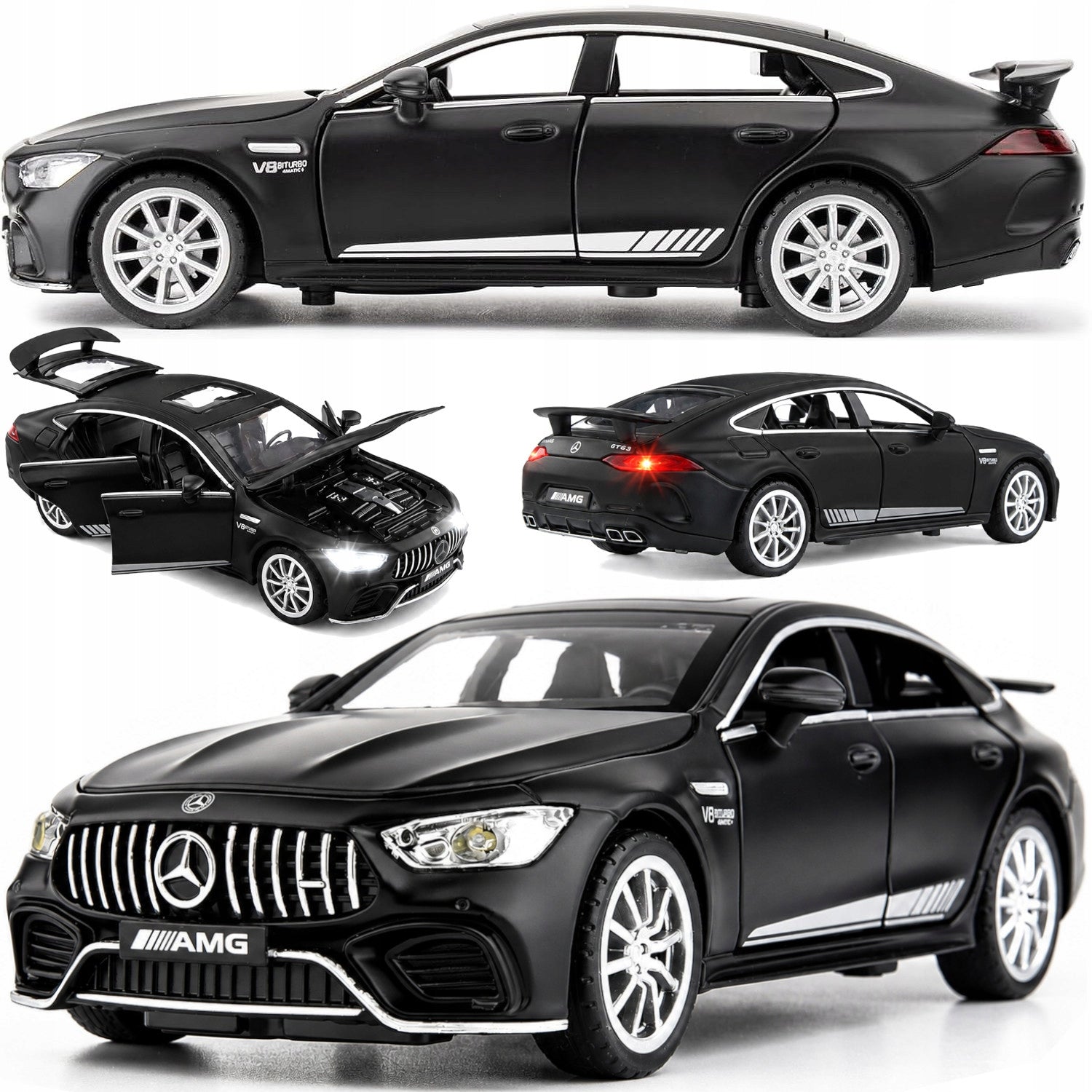 METAL MODEL MERCEDES AMG GT63 DRIVE SOUND LED OPENING DOOR AUTO 1:32
