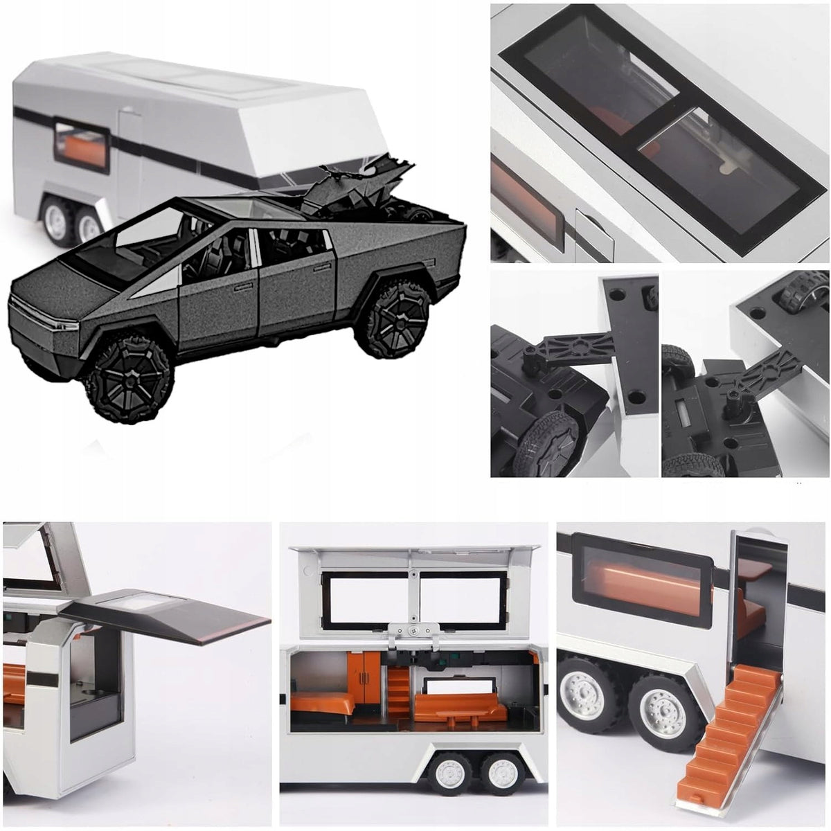 METAL MODEL TESLA CYBERTRUCK 1:32 WITH MOTORHOME SOUND LIGHT LED GIFT Packaging status original