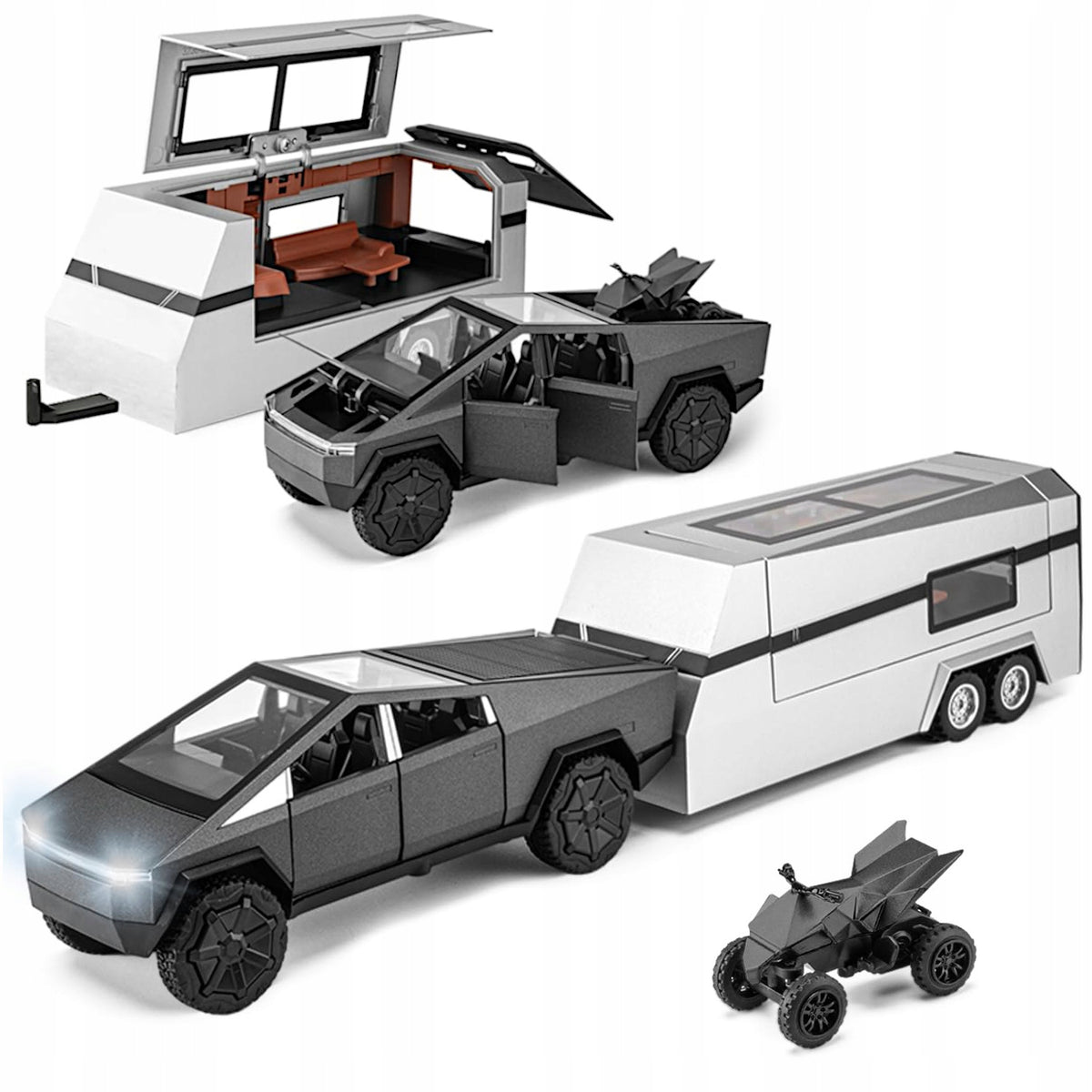 METAL MODEL TESLA CYBERTRUCK 1:32 WITH MOTORHOME SOUND LIGHT LED GIFT