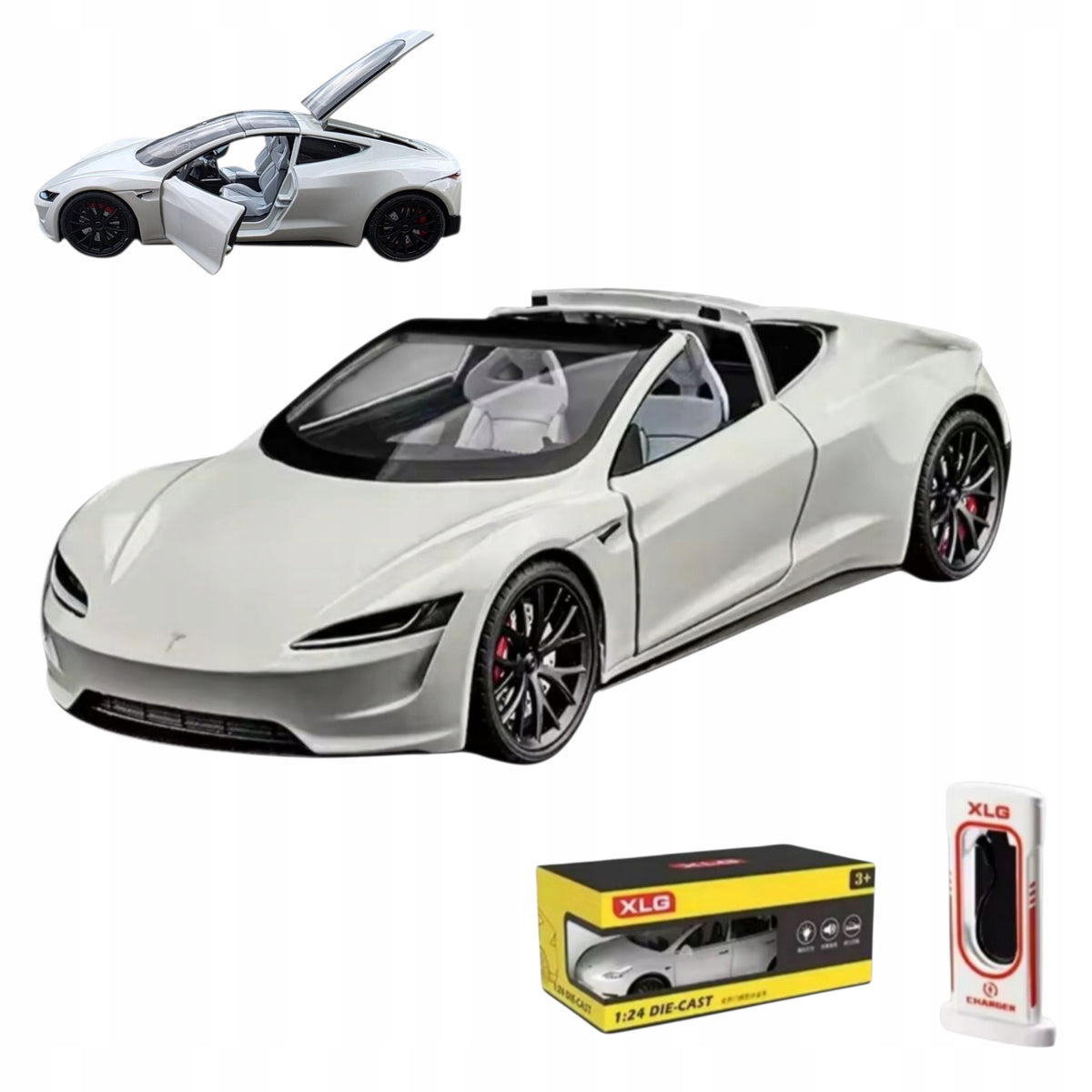 METAL MODEL TESLA Roadster 1:24 LED SOUND OPENING DOOR MASK DRIVE