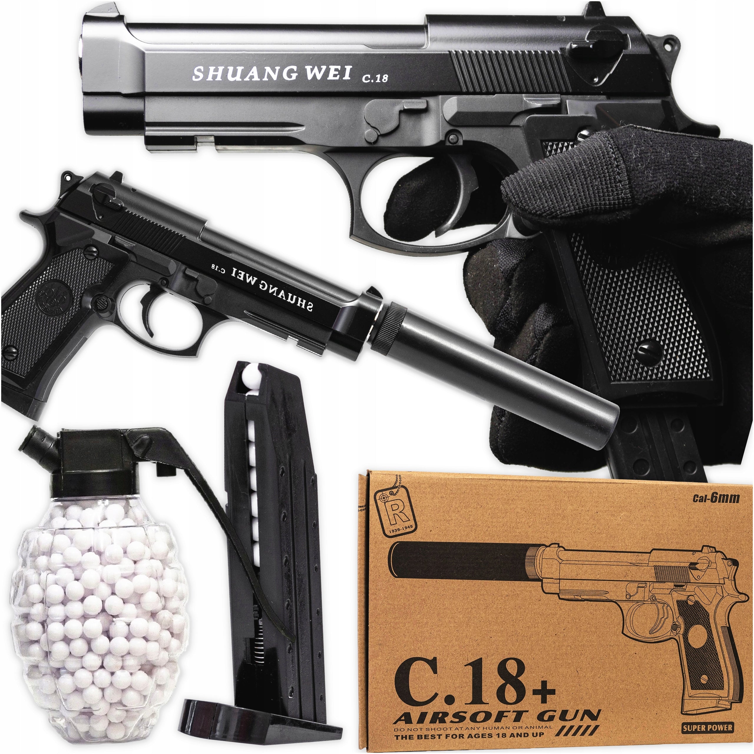 METAL PLASTIC BALL GUN WITH SILENCER 18+ FREEBIE NAVY BLUE 800 PCS