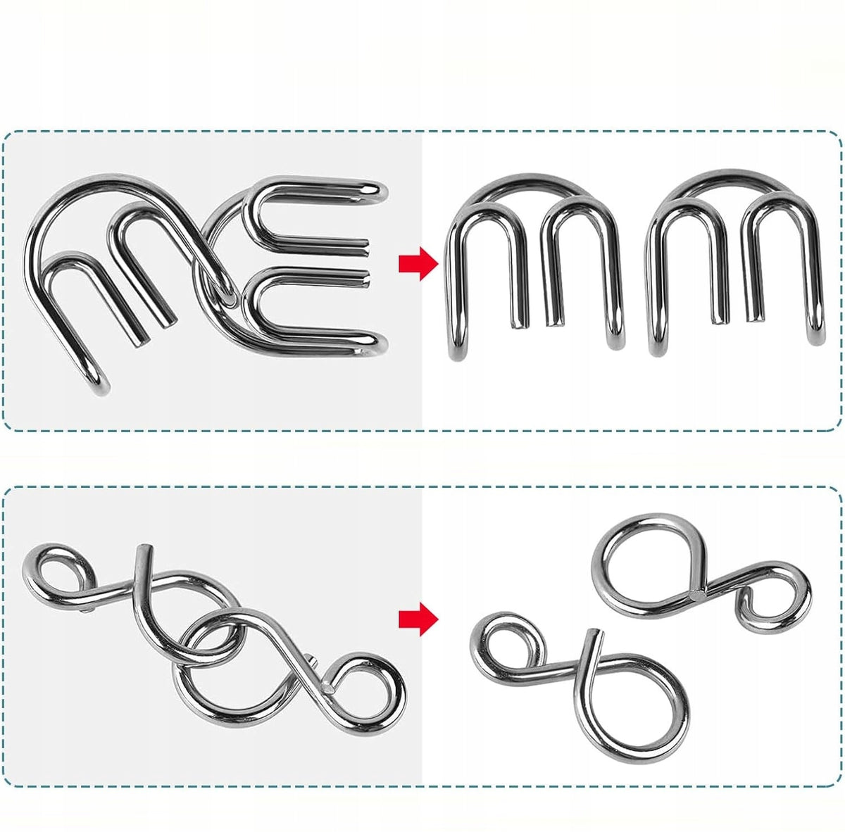 METAL PUZZLE PUZZLES SET PUZZLE WIRE PUZZLE 16 PIECES Manufacturer code 16 szt METALOWE PUZZLE ŁAMIGŁÓWKI ZESTAW