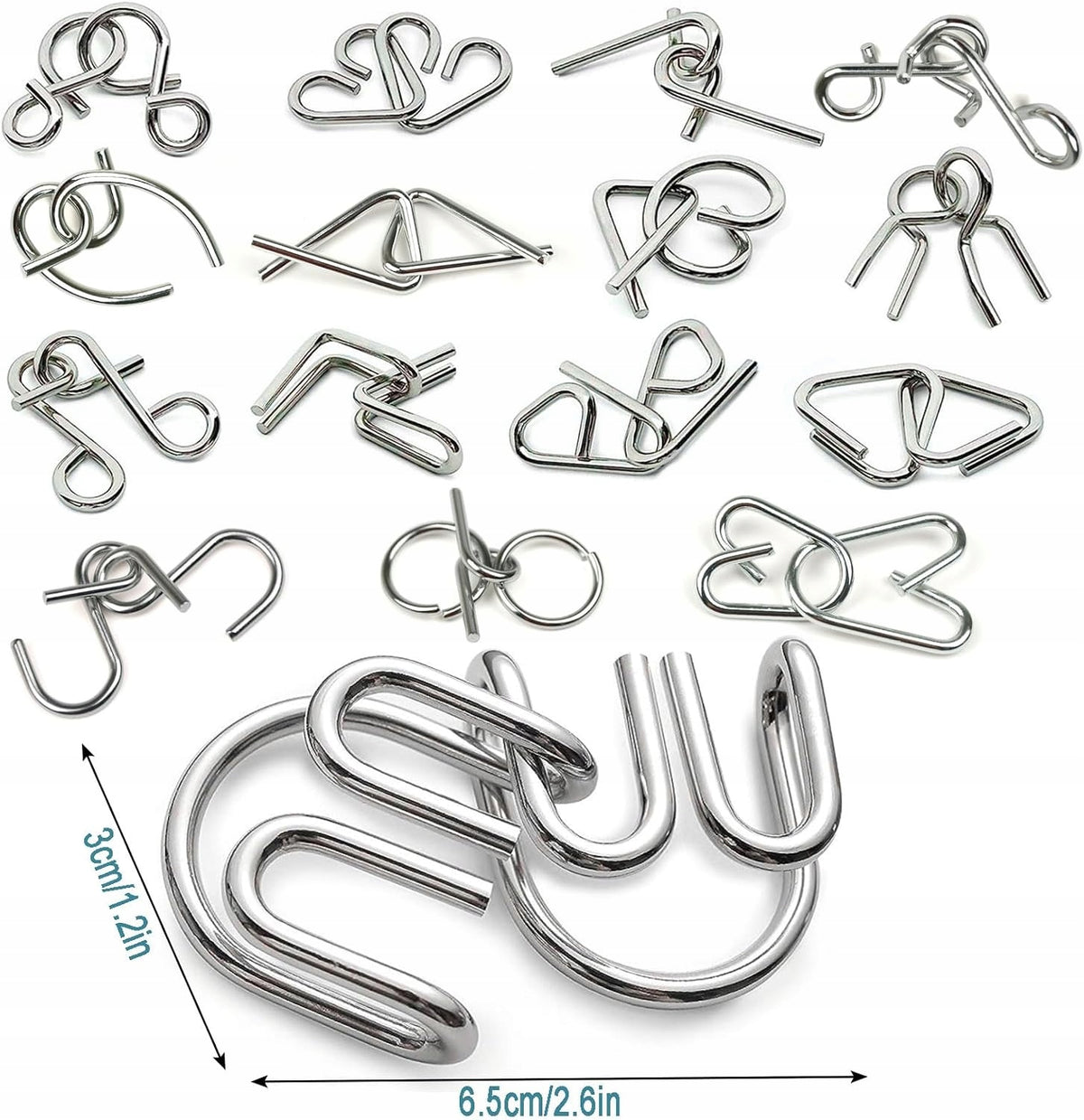 METAL PUZZLE PUZZLES SET PUZZLE WIRE PUZZLE 16 PIECES Packaging status original
