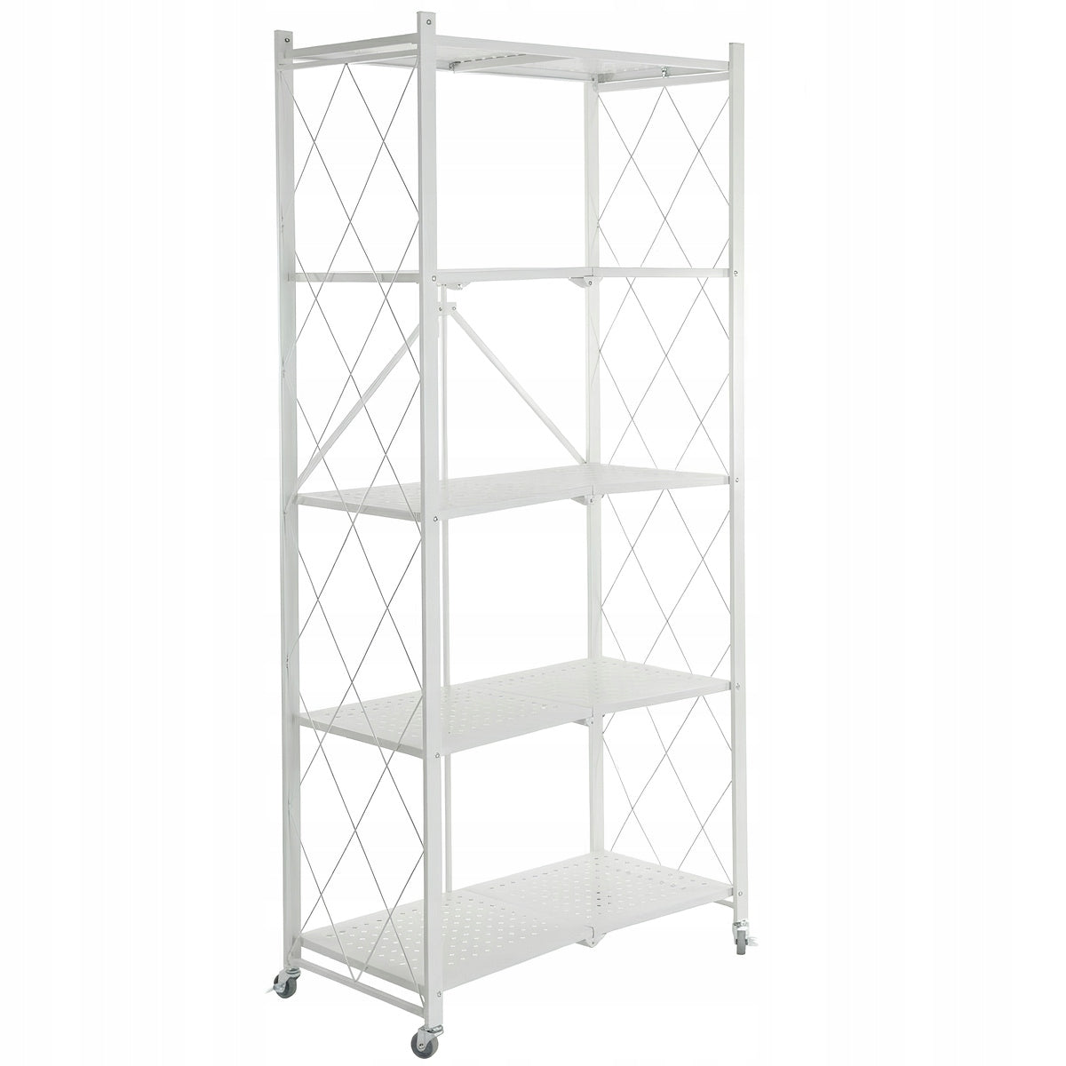 METAL RACK FOLDING ON WHEELS STORAGE KITCHEN LOFT 5 SHELVES WHITE Manufacturer code WER89137