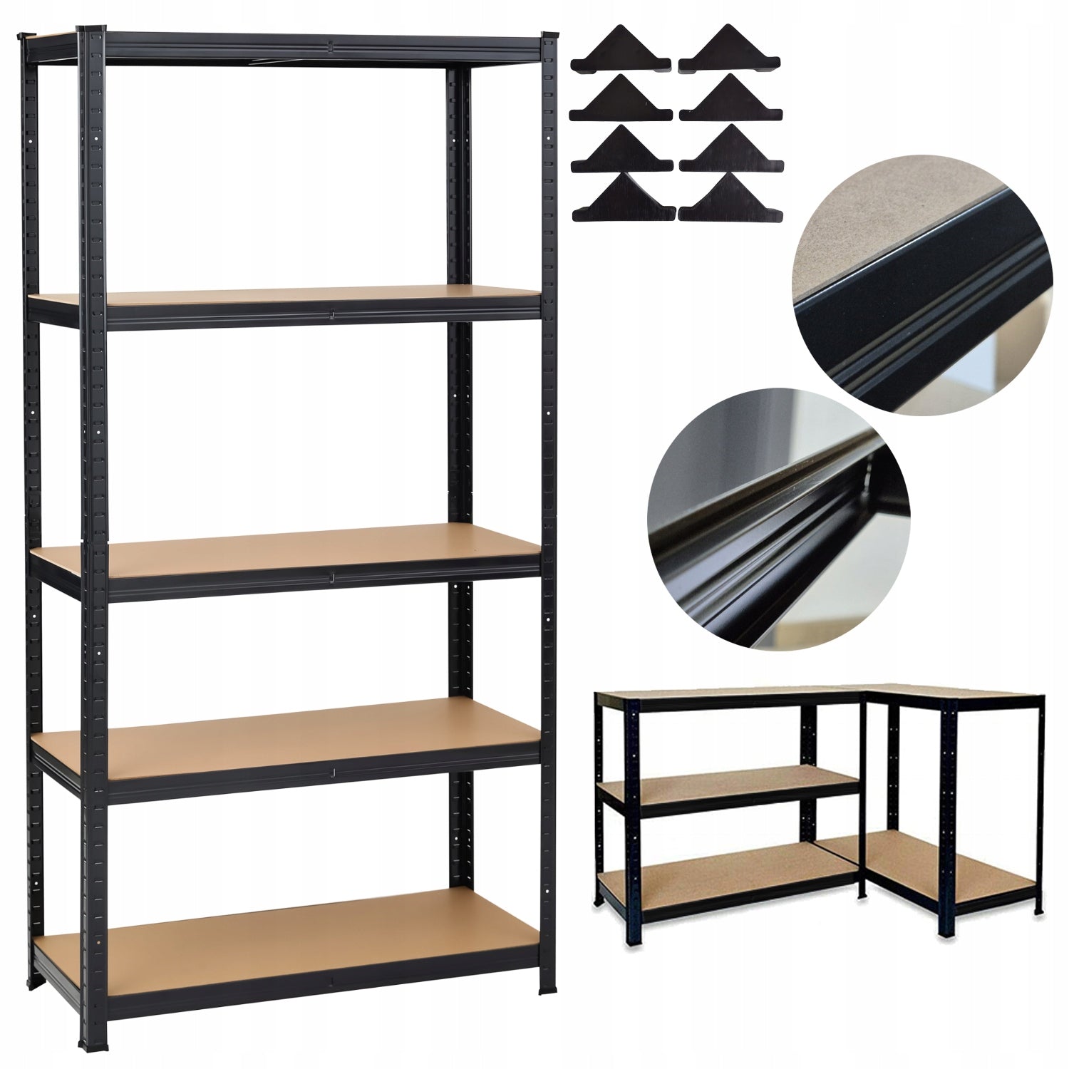 METAL RACK FOR PANTRY GARAGE BASEMENT STRONG 1325KG BLACK 180x90x40cm Packaging status original