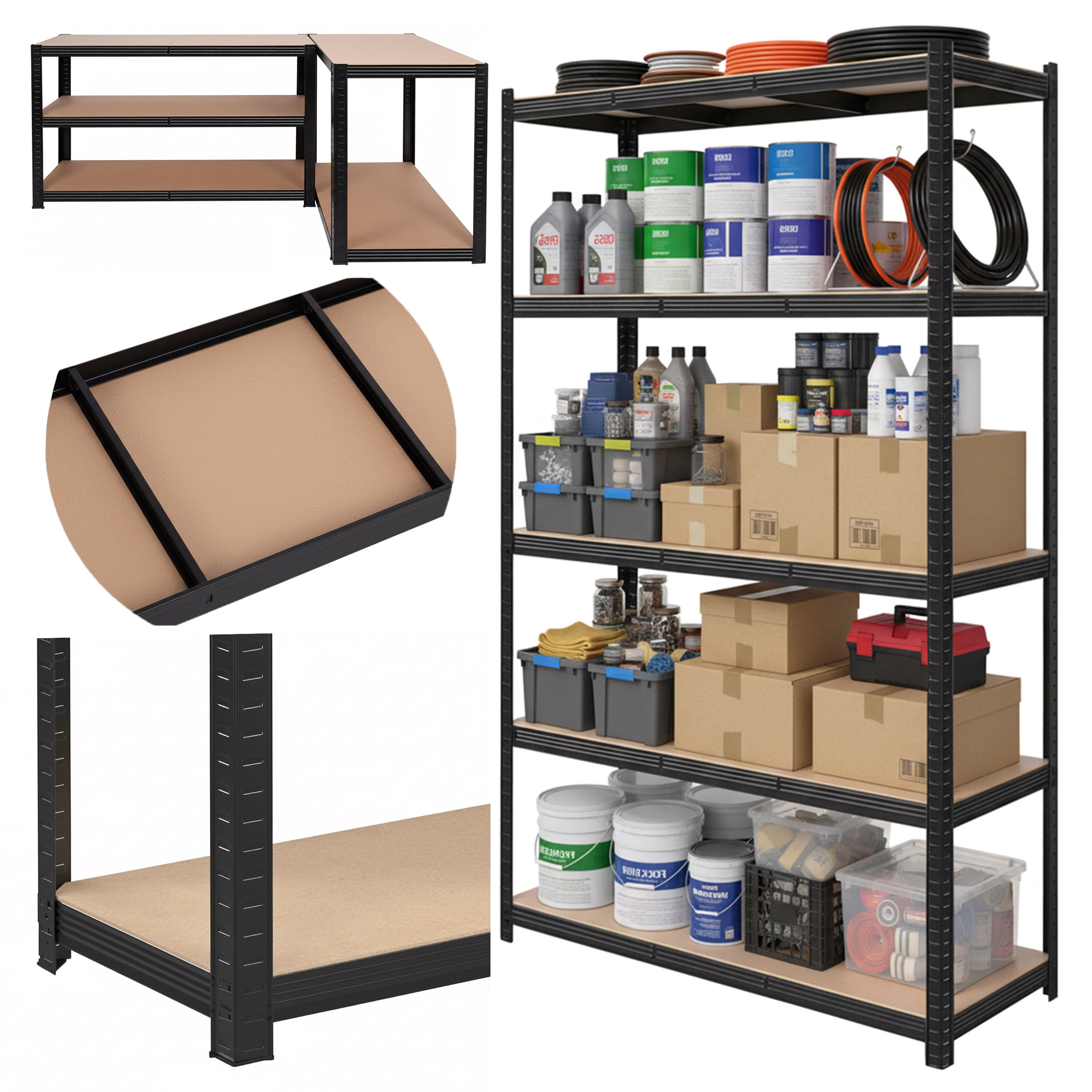 METAL STORAGE RACK FOR OFFICE GARAGE REINFORCED 205x120 1000KG BLACK