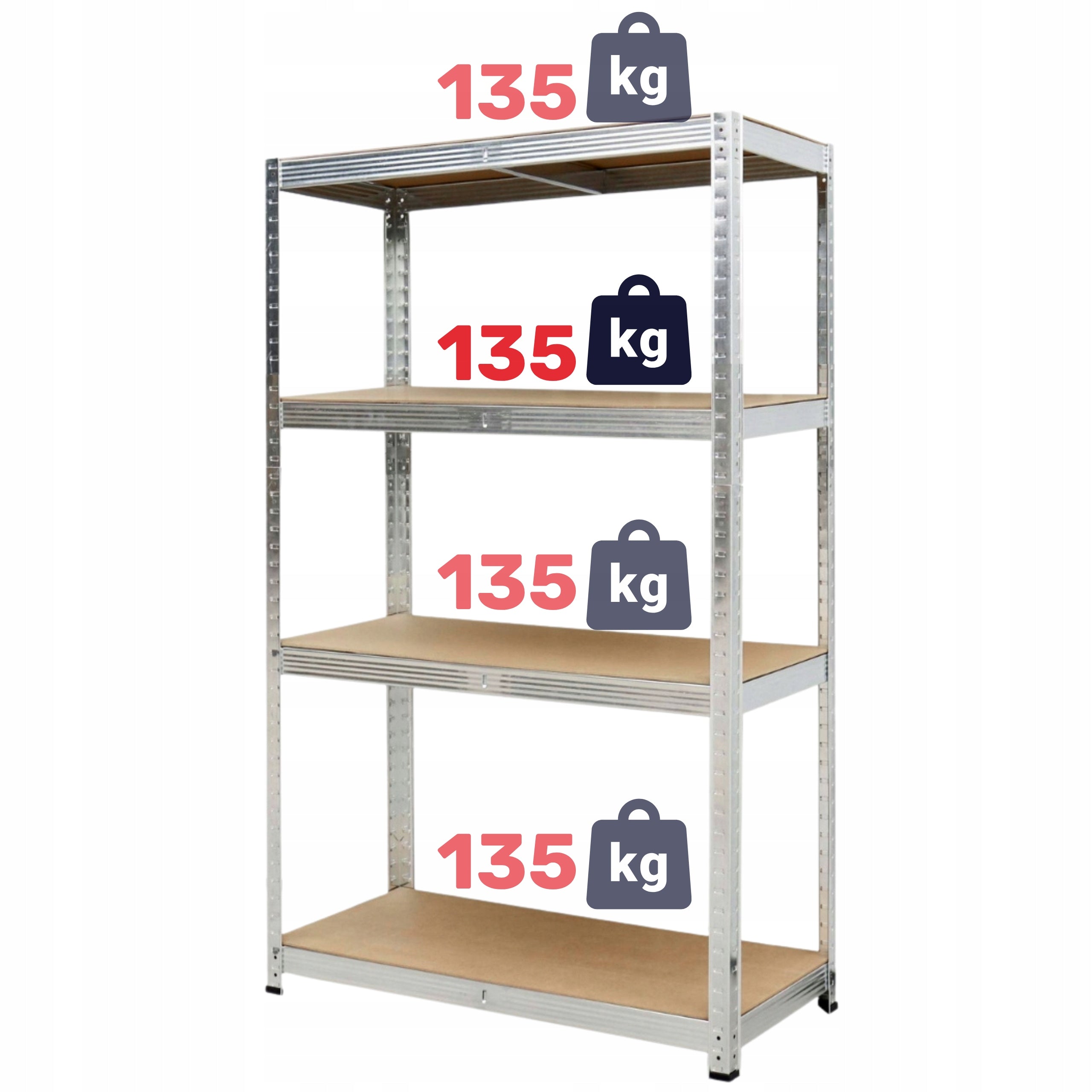 METAL STORAGE RACK LEGGER - 4 SHELVES - LIFTING CAPACITY 540 KG - 150x75x30 CM Manufacturer code 5905490228802