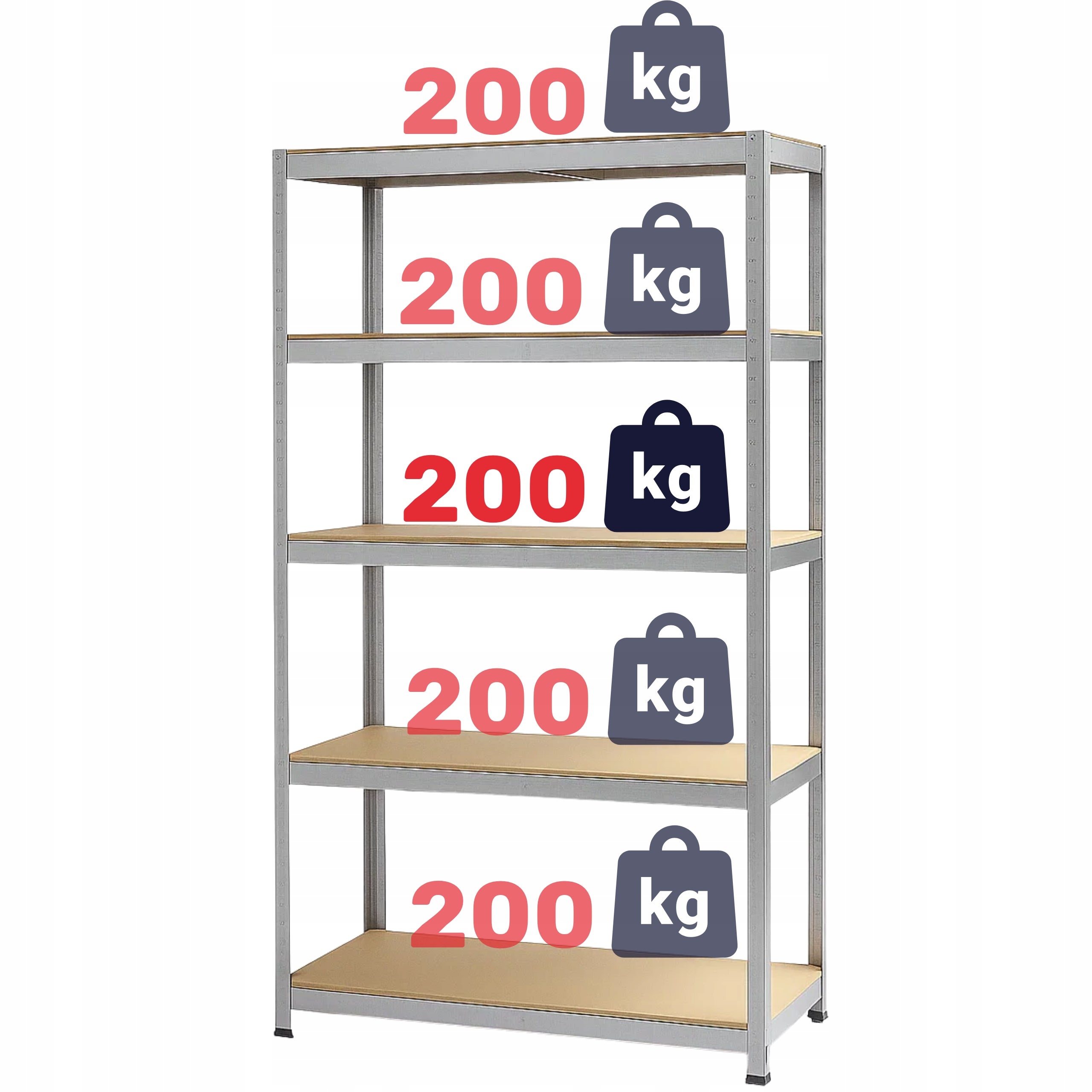 METAL STORAGE RACK LEGGER - 5 SHELVES - LIFTING CAPACITY 1000 KG - 180x100x50 CM Manufacturer code 3783