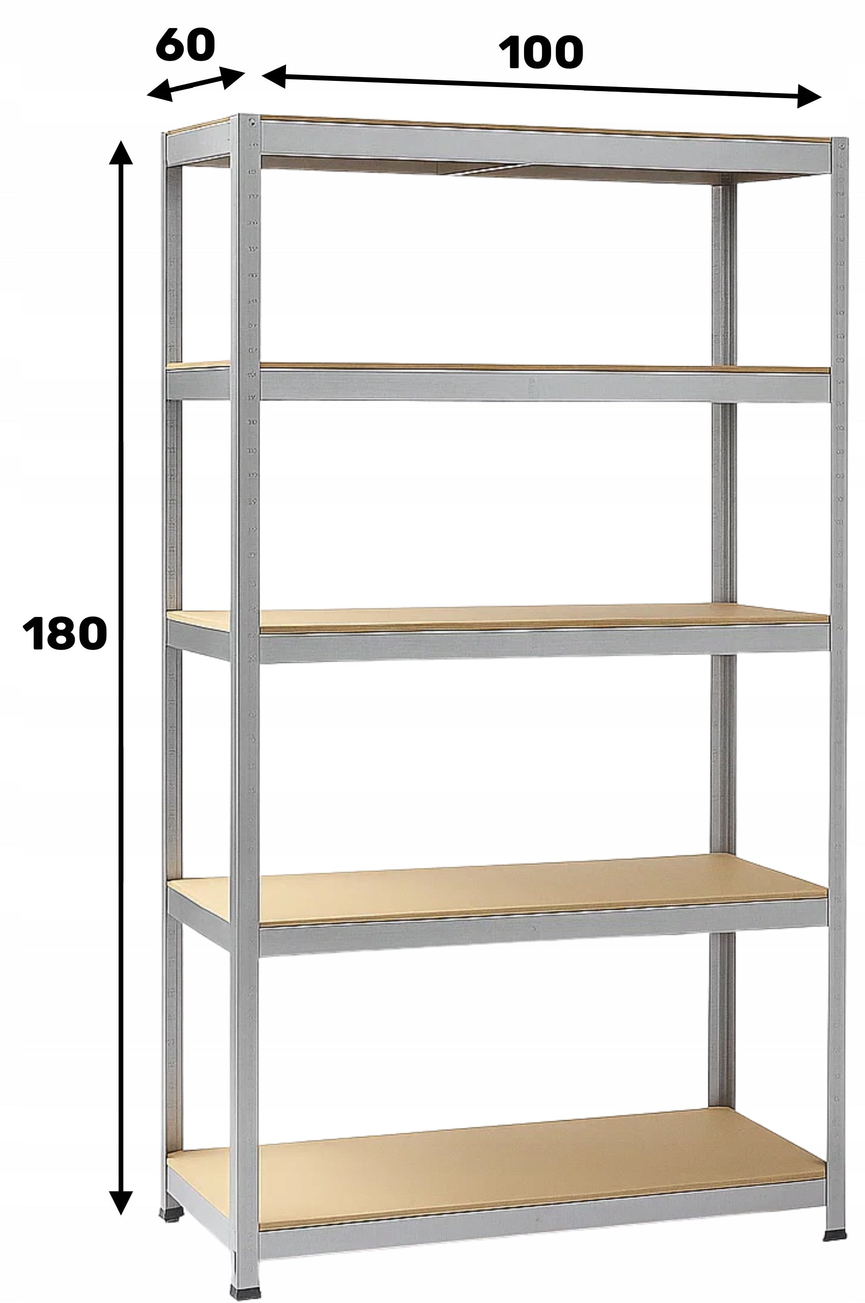 METAL STORAGE RACK LEGGER - 5 SHELVES - LIFTING CAPACITY 1000 KG - 180x100x60 CM Packaging status original