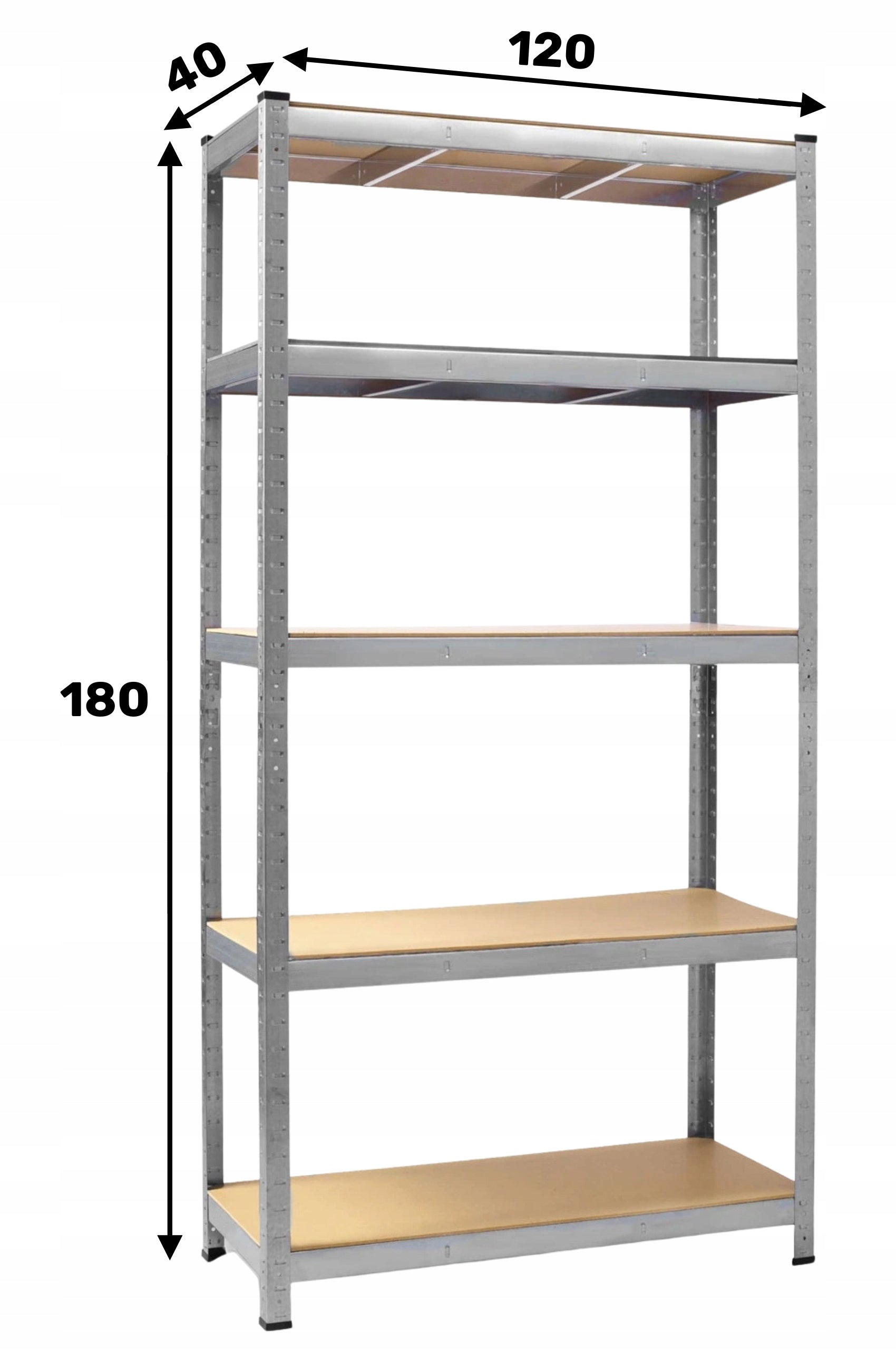 METAL STORAGE RACK LEGGER - 5 SHELVES - LIFTING CAPACITY 1000 KG - 180x120x40 CM Packaging status original