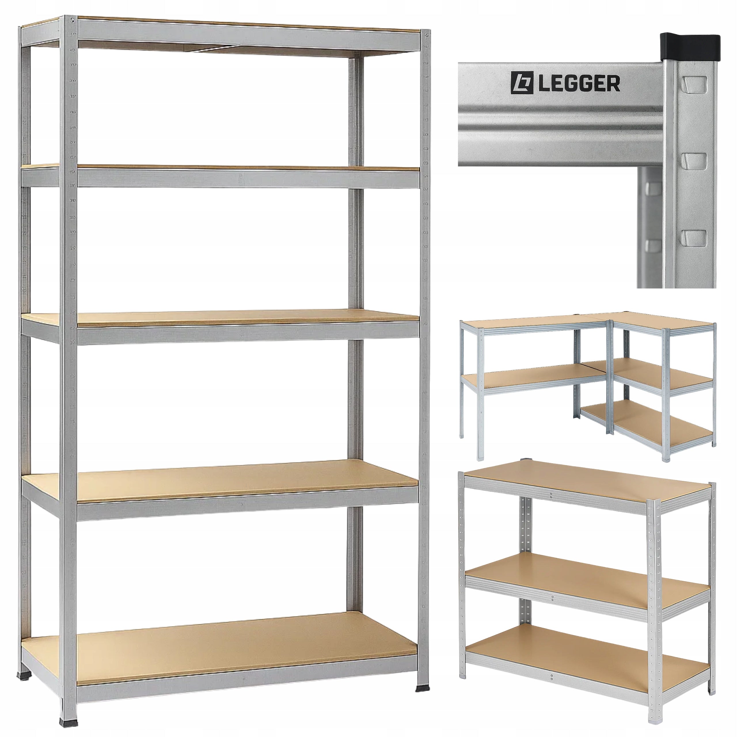 METAL STORAGE RACK LEGGER - 5 SHELVES - LIFTING CAPACITY 1000 KG - 180x120x40 CM