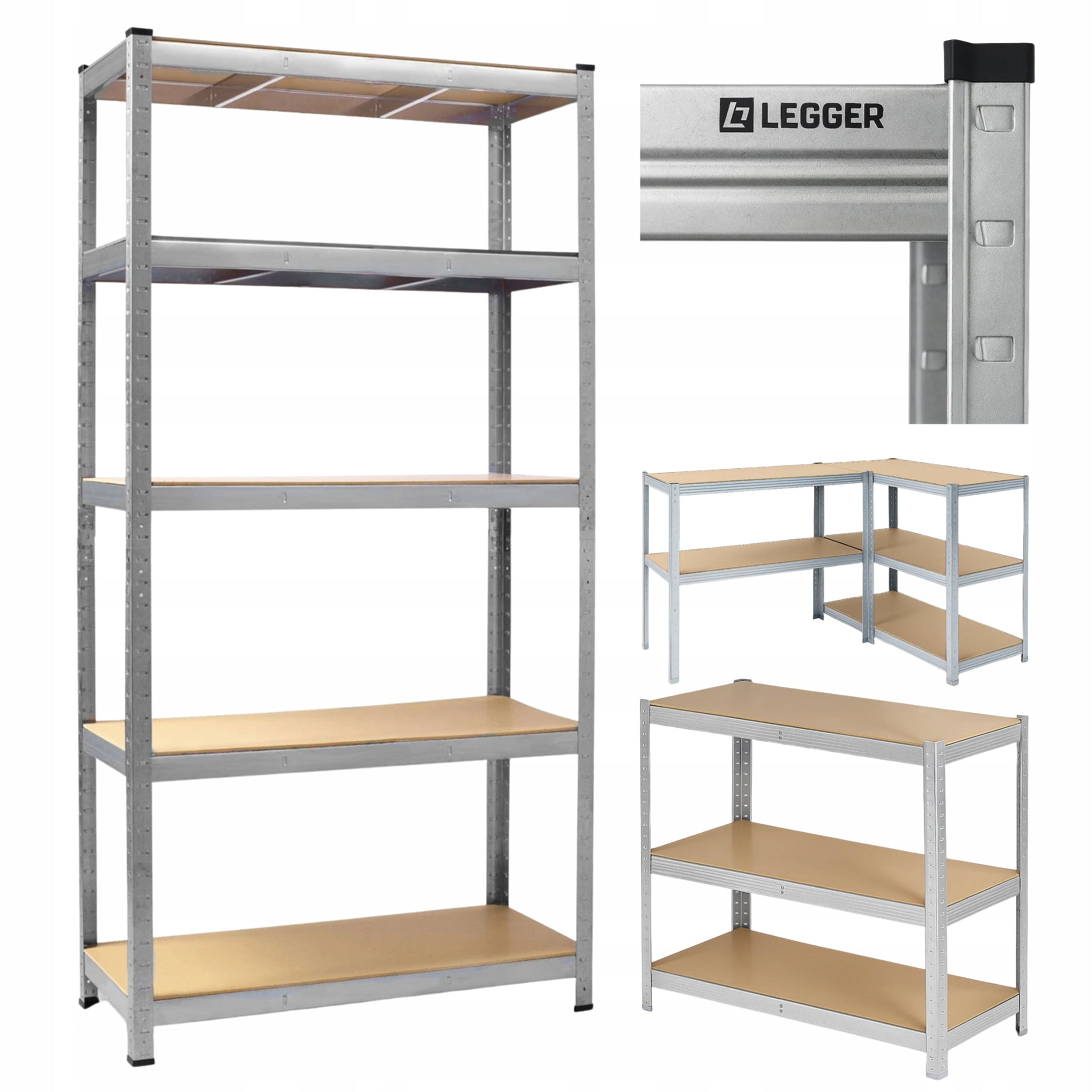 METAL STORAGE RACK LEGGER - 5 SHELVES - LIFTING CAPACITY 1000 KG - 205x120x45 CM