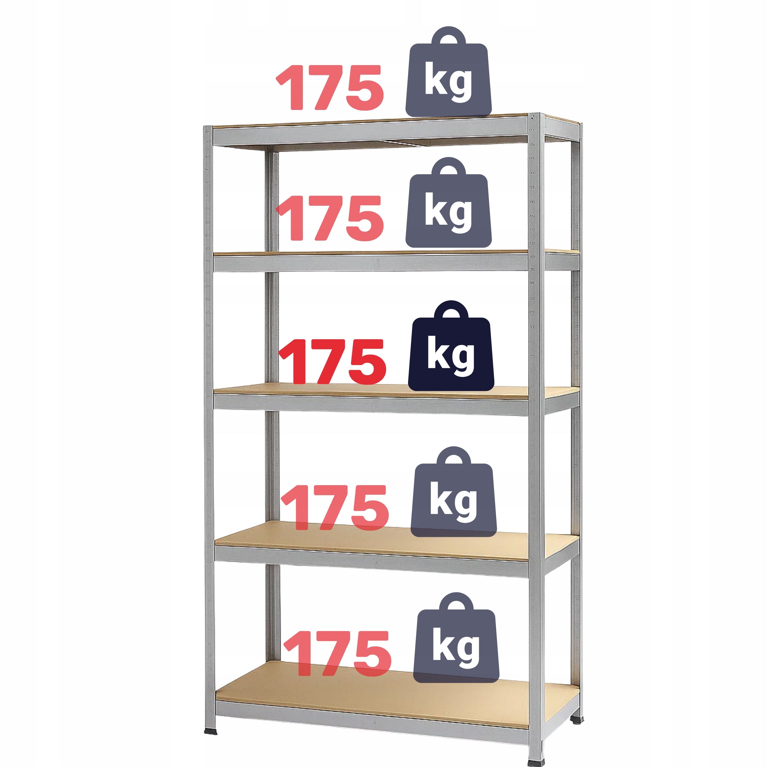 METAL STORAGE RACK LEGGER - 5 SHELVES - LIFTING CAPACITY 875 KG - 150x75x30 CM Manufacturer code 5905490228420
