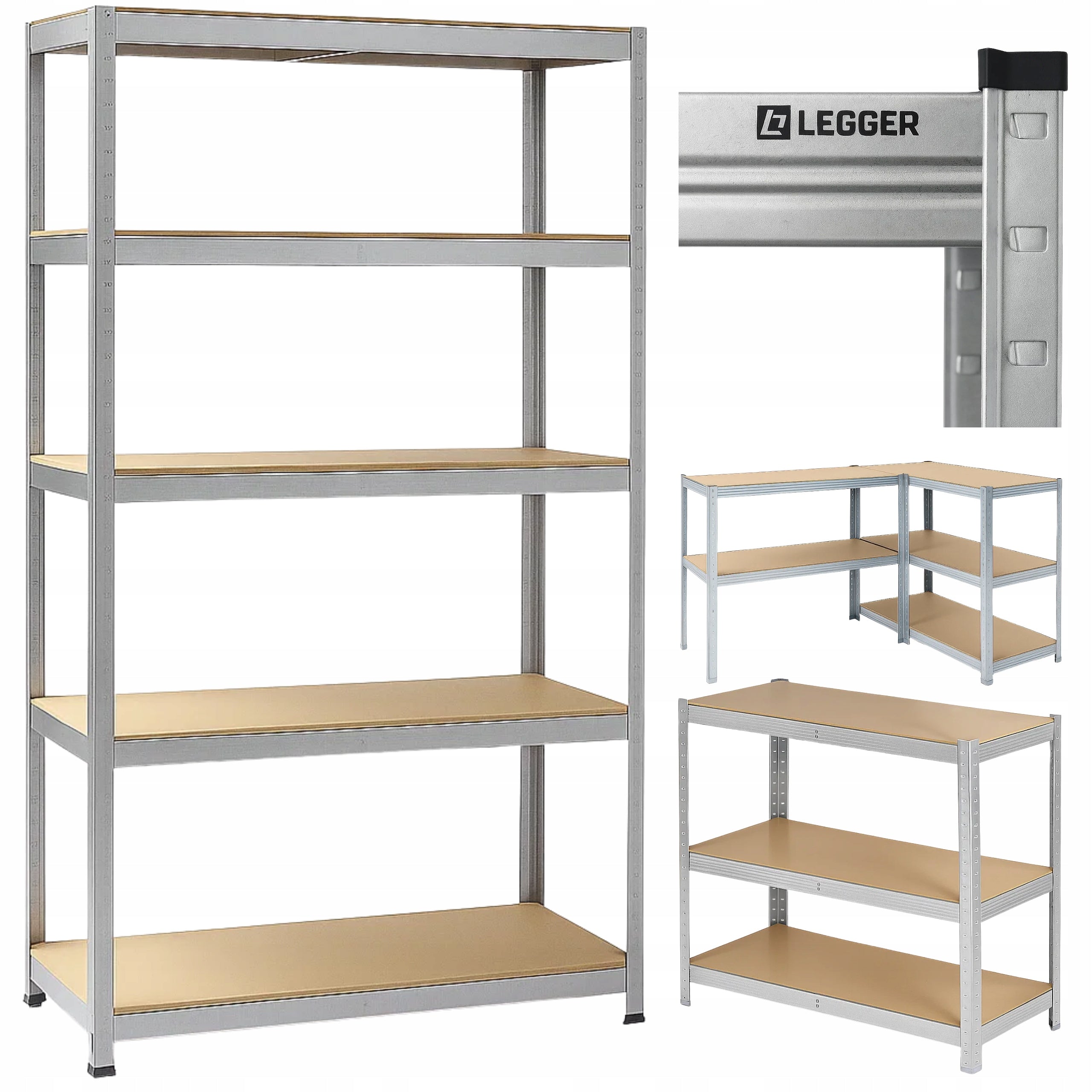 METAL STORAGE RACK LEGGER - 5 SHELVES - LIFTING CAPACITY 875 KG - 150x75x30 CM
